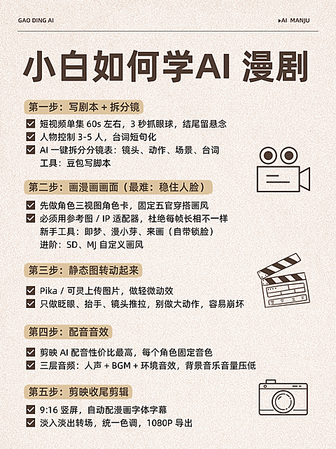 学习AI漫剧知识科普简约小红书配图