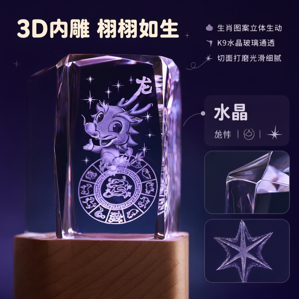 [商品] 使用【图1】十二生肖3D内雕发光人造水晶摆件（龙款）… - 图片创意预览