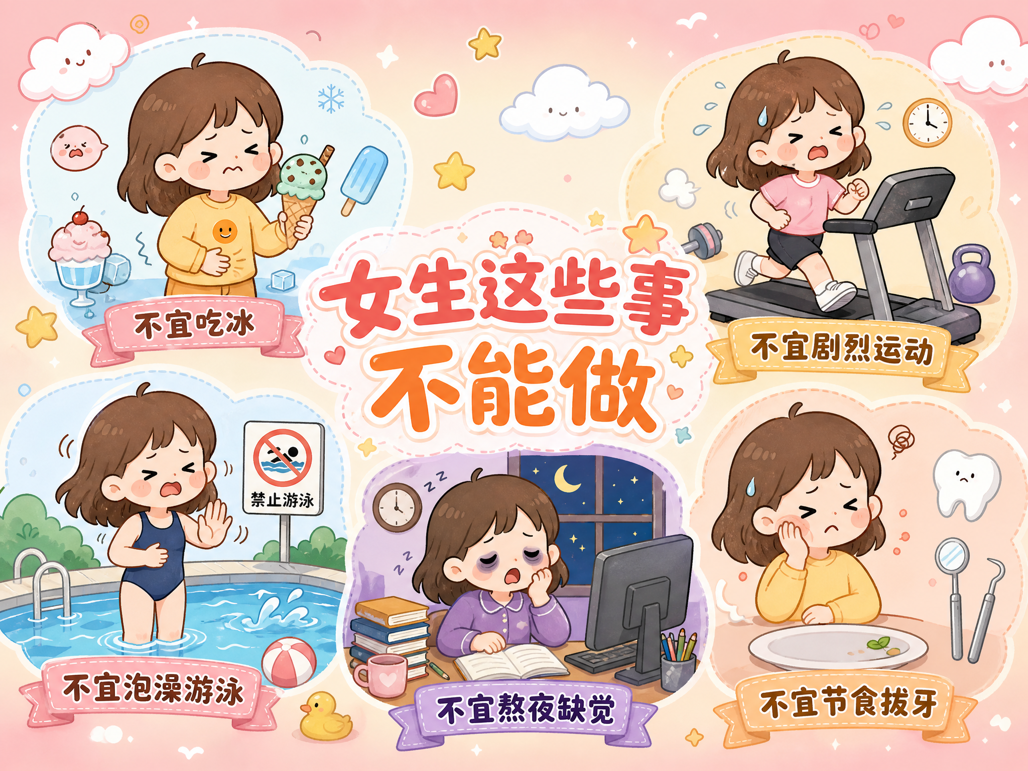 可爱Q版卡通风格的科普海报，参考参考图1的小女孩形象和参考图2… - 图片创意预览