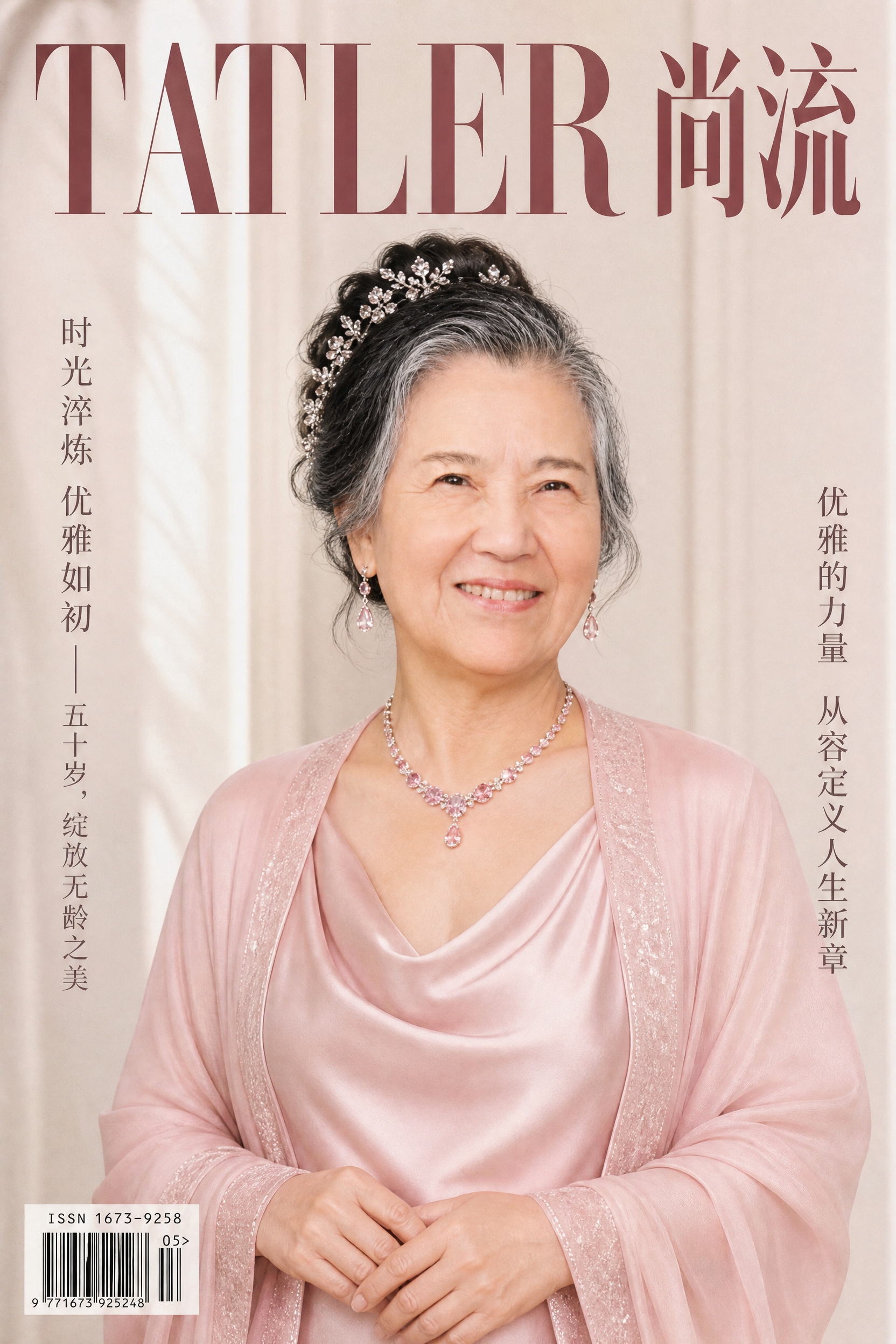 中国高端时尚杂志封面，50岁优雅东方女性，保留参考图的人脸特征… - 图片创意预览