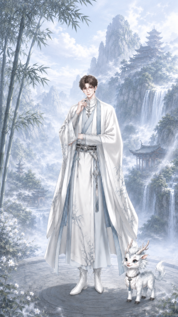 调整图片为9:16竖版比例，保留完整人物和仙宠麒麟，保持仙侠山水宗门背景风格不变预览效果