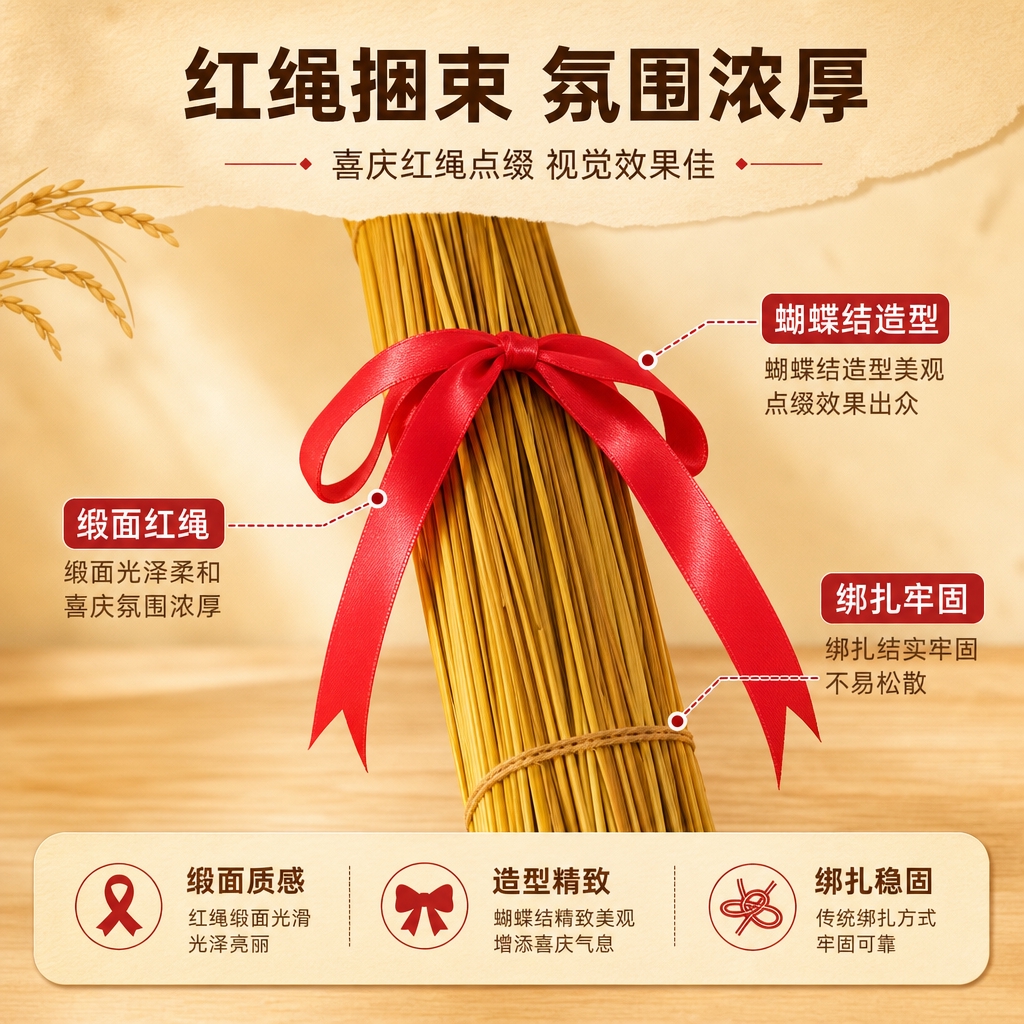 [商品] 使用【图1】去尾稻草捆红绳款；保留红色缎带蝴蝶结造型… - 图片创意预览