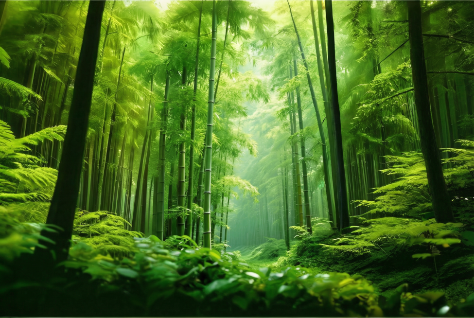 将图片上的黑色竹子调成绿色明亮预览效果