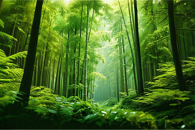 将图片上的黑色竹子调成绿色明亮