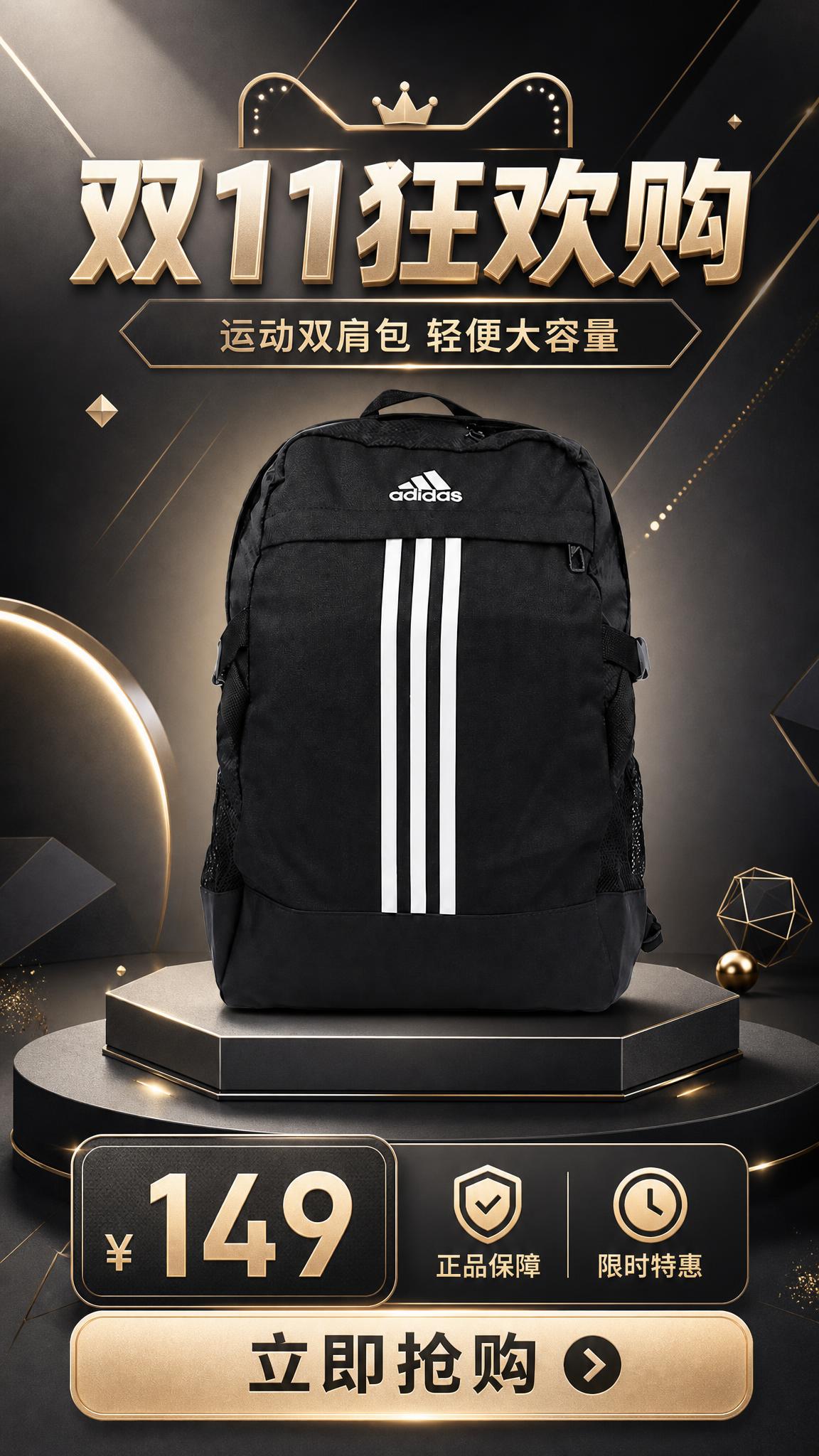 双十一活动促销海报，高级简约风格，不要红色，采用高级黑金配色或… - 图片创意预览