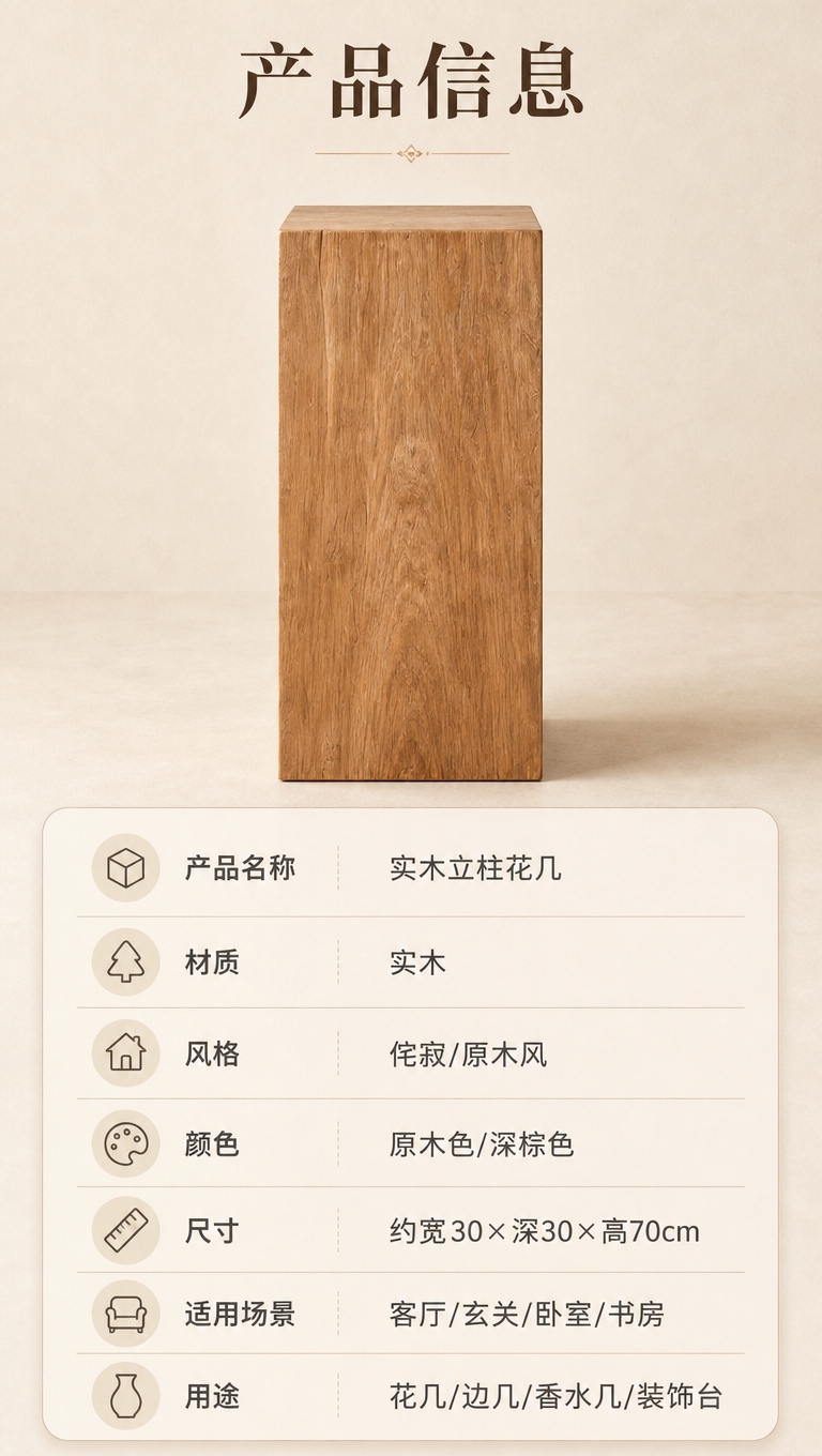 [商品] 使用【图1】中的实木立柱花几原木色款，保留方正立柱造… - 图片创意预览