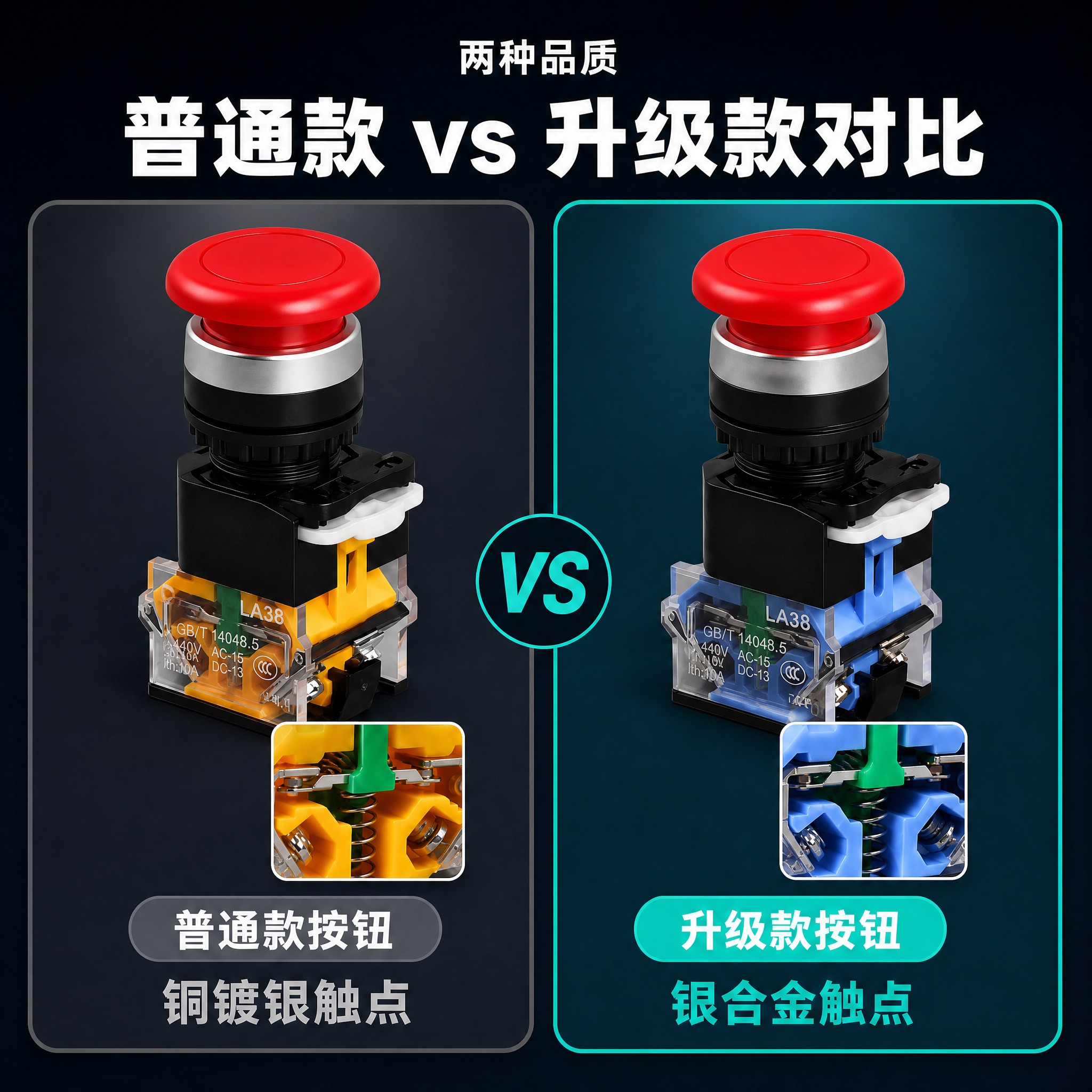 [单张主图] LA38-11M 蘑菇头按钮 普通款vs升级款对… - 图片创意预览
