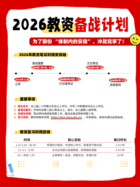 教师资格证备战计划2026复习时间安排小红书配图封面预览效果