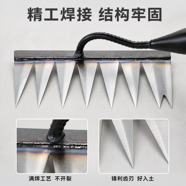[主图-2] 松土耙核心卖点结构展示
[氛围风格] 专业技术风，突出结构优势
[画质] 商业摄影质感、光线明快通透、产品清晰真实、画面干净高级
[元素] 整体产品主体居中，下方分左右两个小图框分别展示预览效果