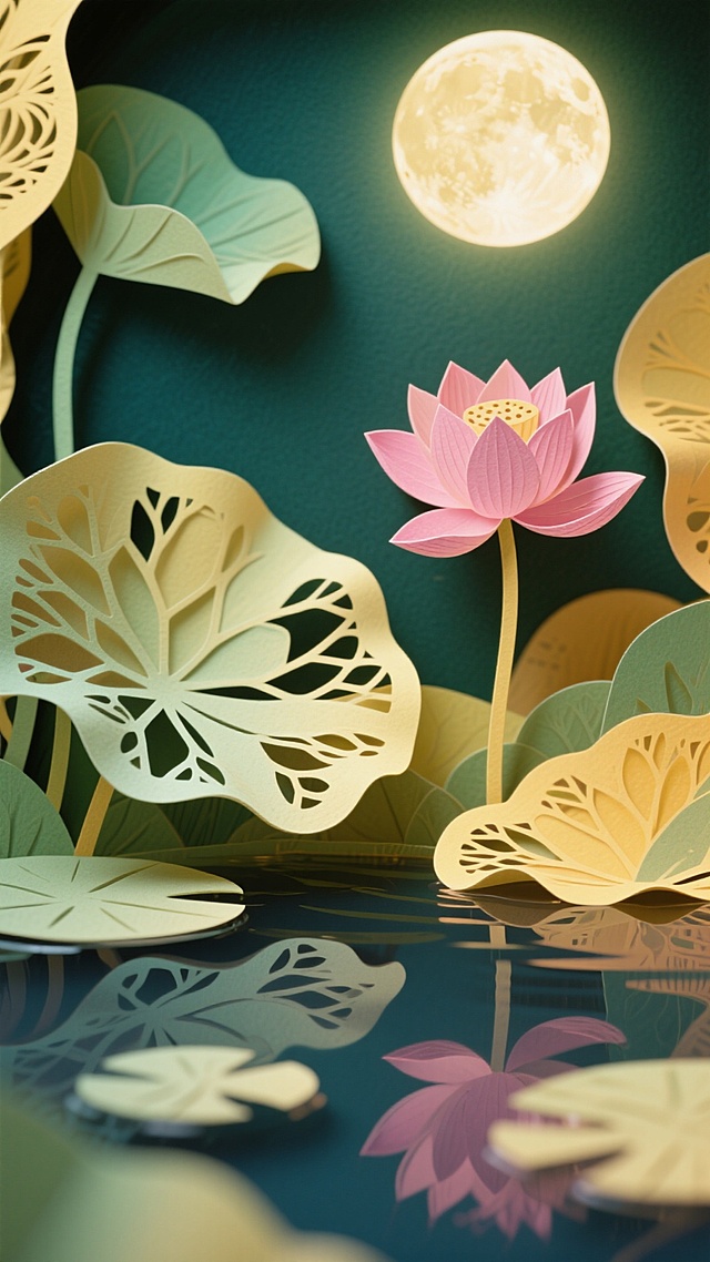 🌙纸雕荷塘月色，镂空荷月中秋氛围感拉满