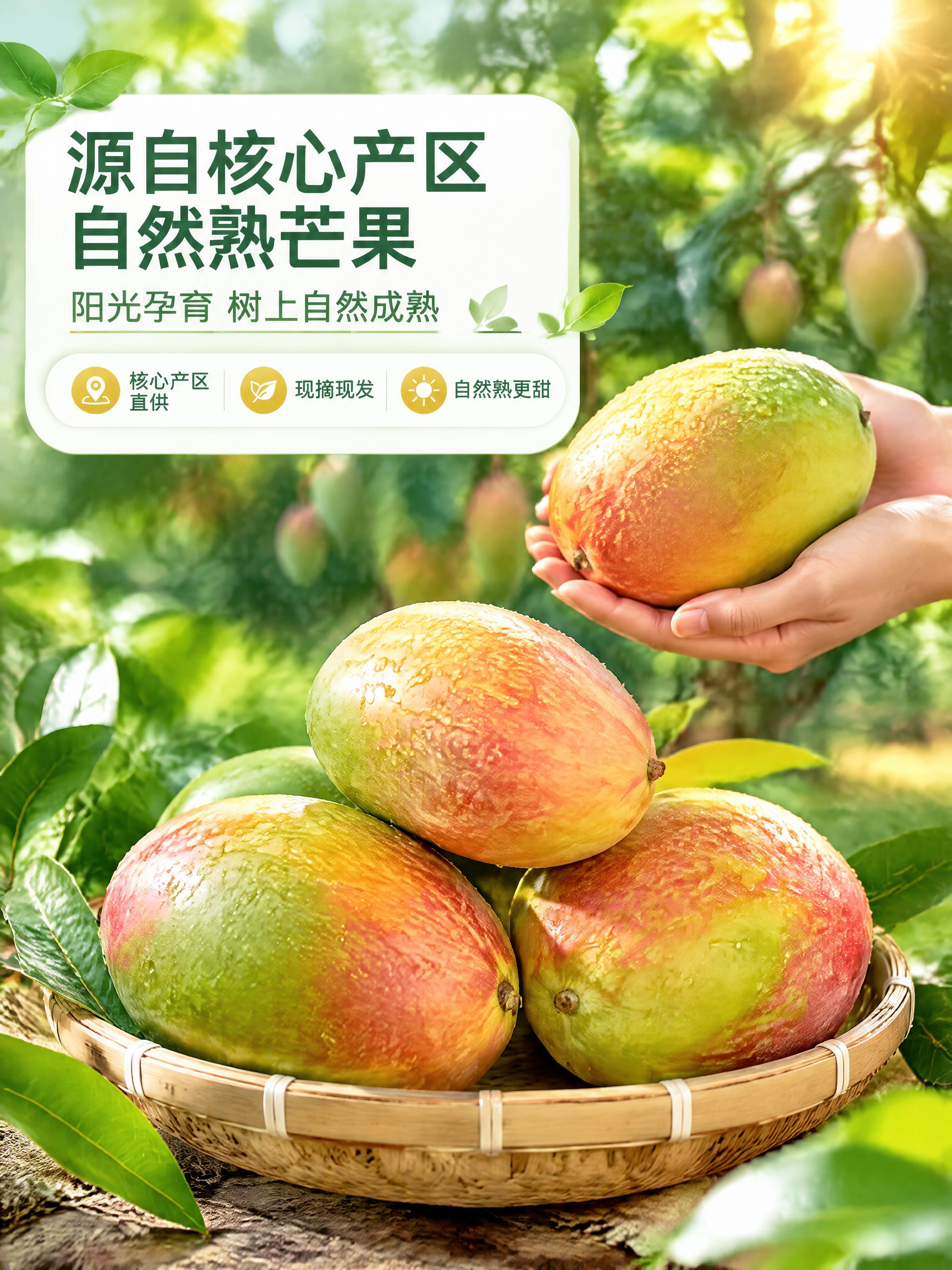 [商品] 使用【图1】中青凯特芒果整果（第二行中间图）及竹篮装… - 图片创意预览