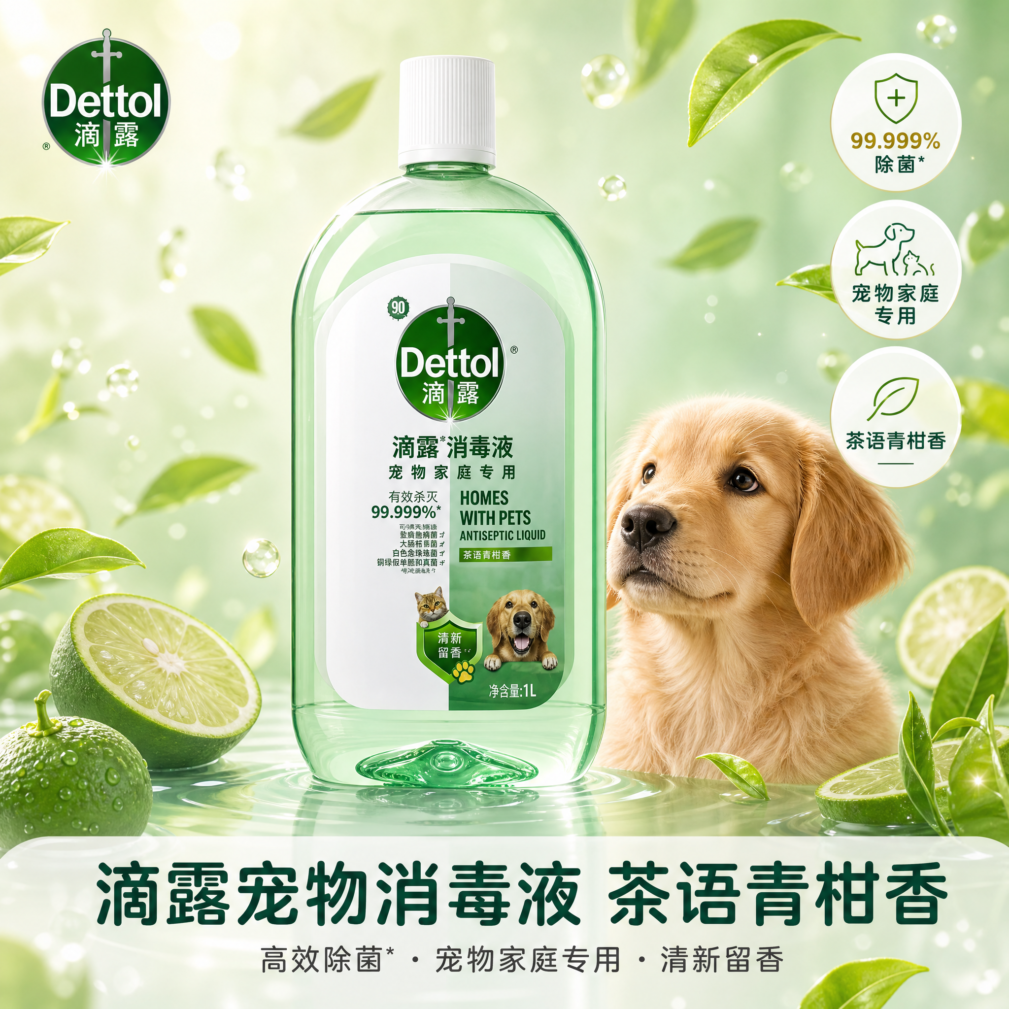 [主图-1] 滴露宠物消毒液茶语青柑香首图，突出产品大主体与茶… - 图片创意预览