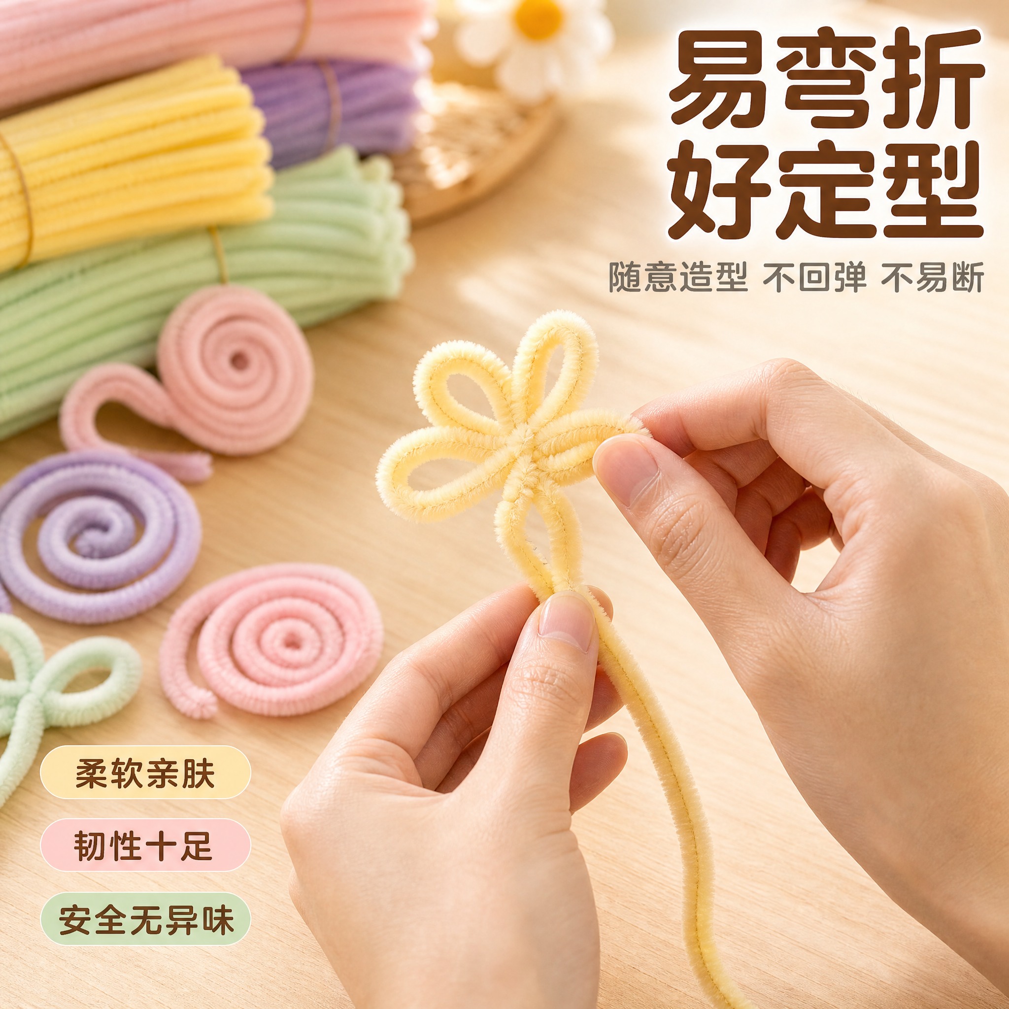 [主图-3] 马卡龙色超密扭扭棒 DIY手工毛绒条 材质细节与… - 图片创意预览