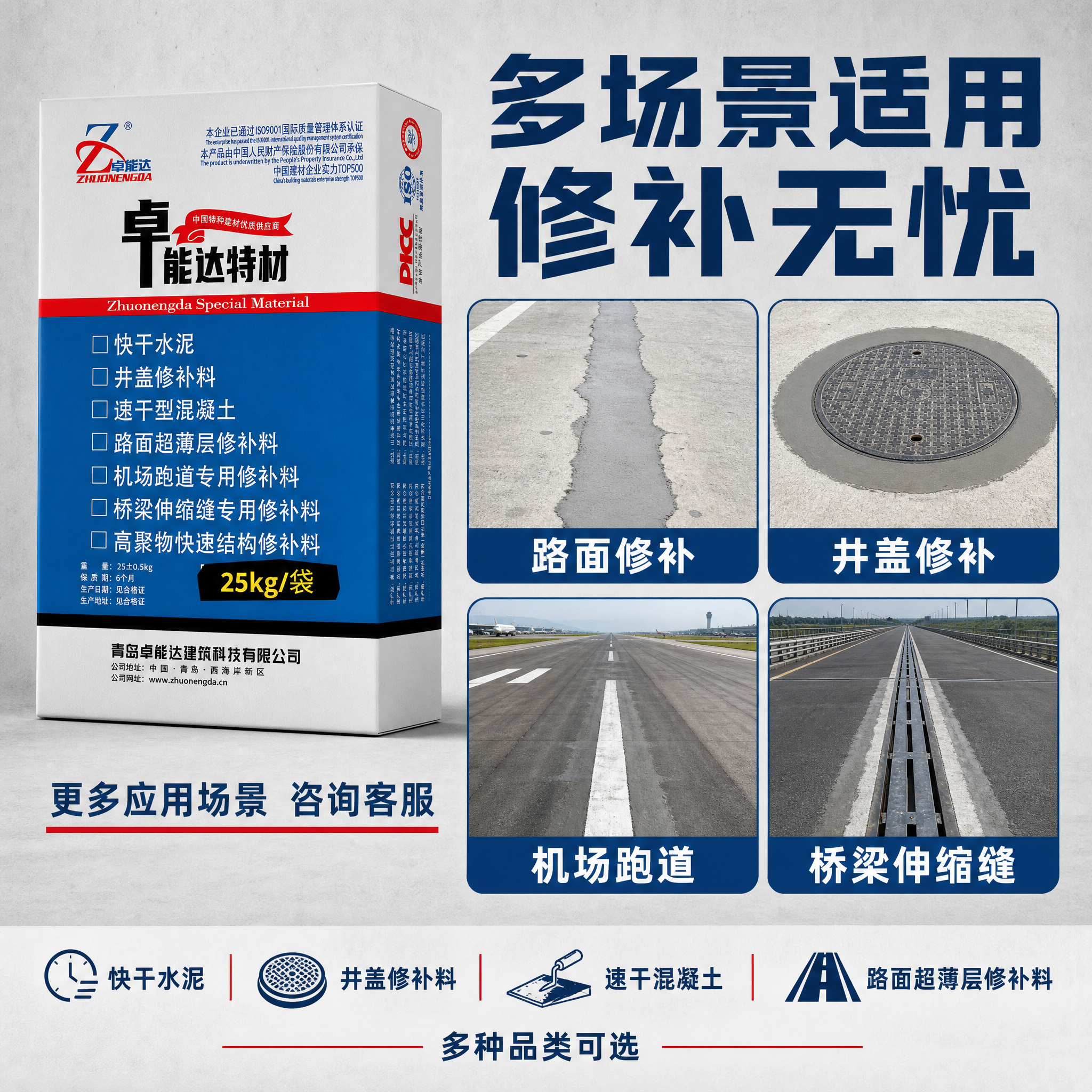 [主图-4] 卓能达特材 快干水泥路面修补料 多场景应用宫格图… - 图片创意预览