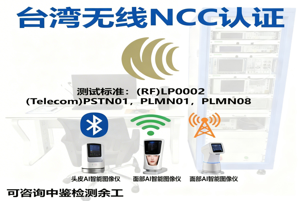 在原图的文字"(Telecom)PSTN01， PLMN01， PLMN08"下方的空白区域，添加两张电子产品图片：分别放置头皮AI智能图像仪产品图片和面部AI智能图像仪产品图片，每张图片下方添加对应预览效果