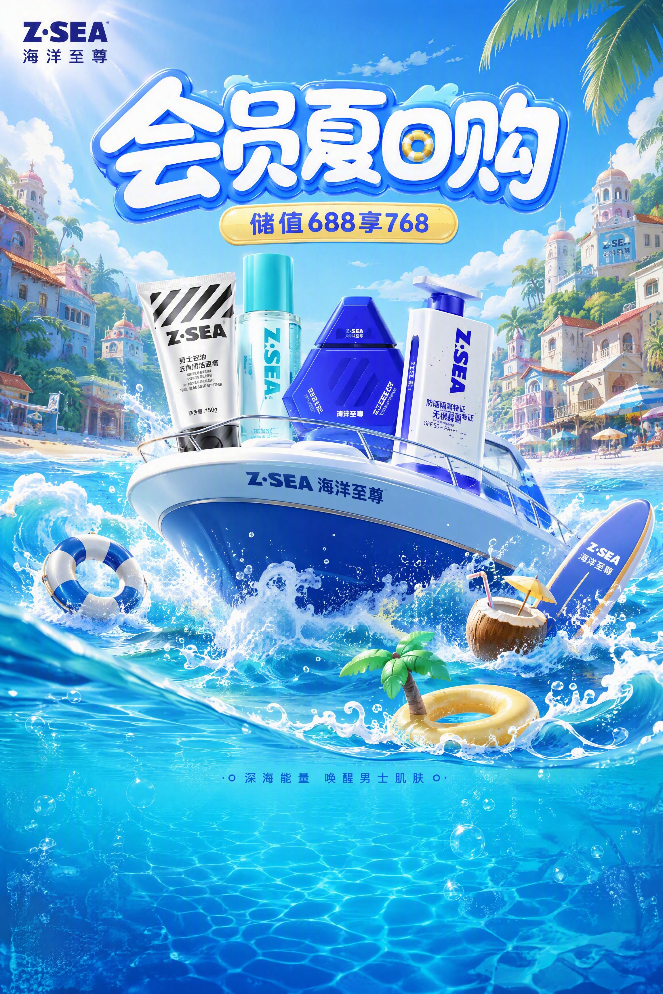 [第1屏 天空海面层] 海洋至尊夏日会员购活动页头图KV。本张… - 图片创意预览