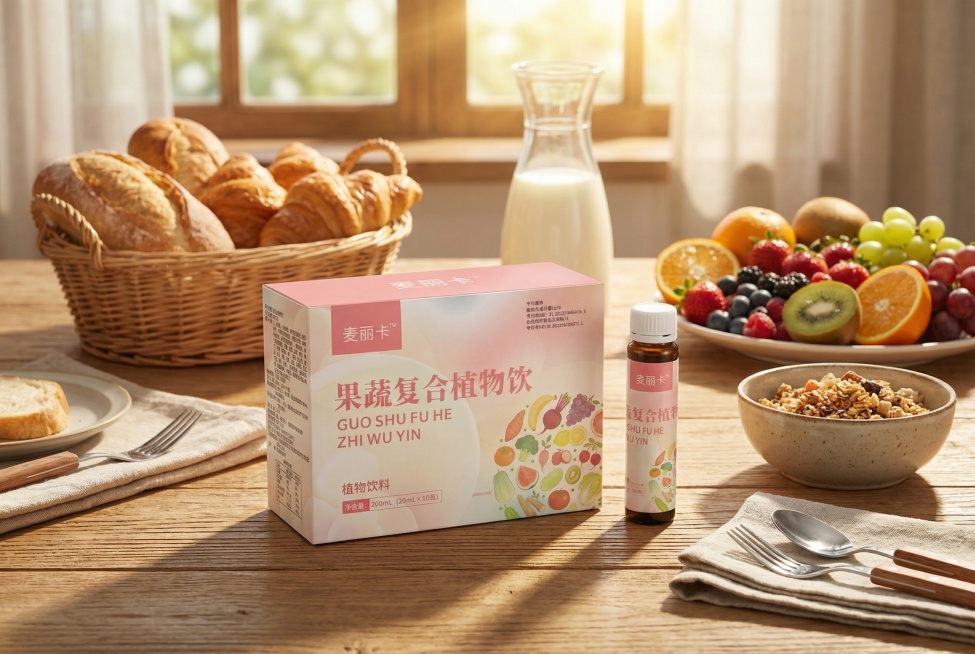 生成3张不同场景的果蔬饮场景图图，突出展示产品，效果图如参考图所示预览效果