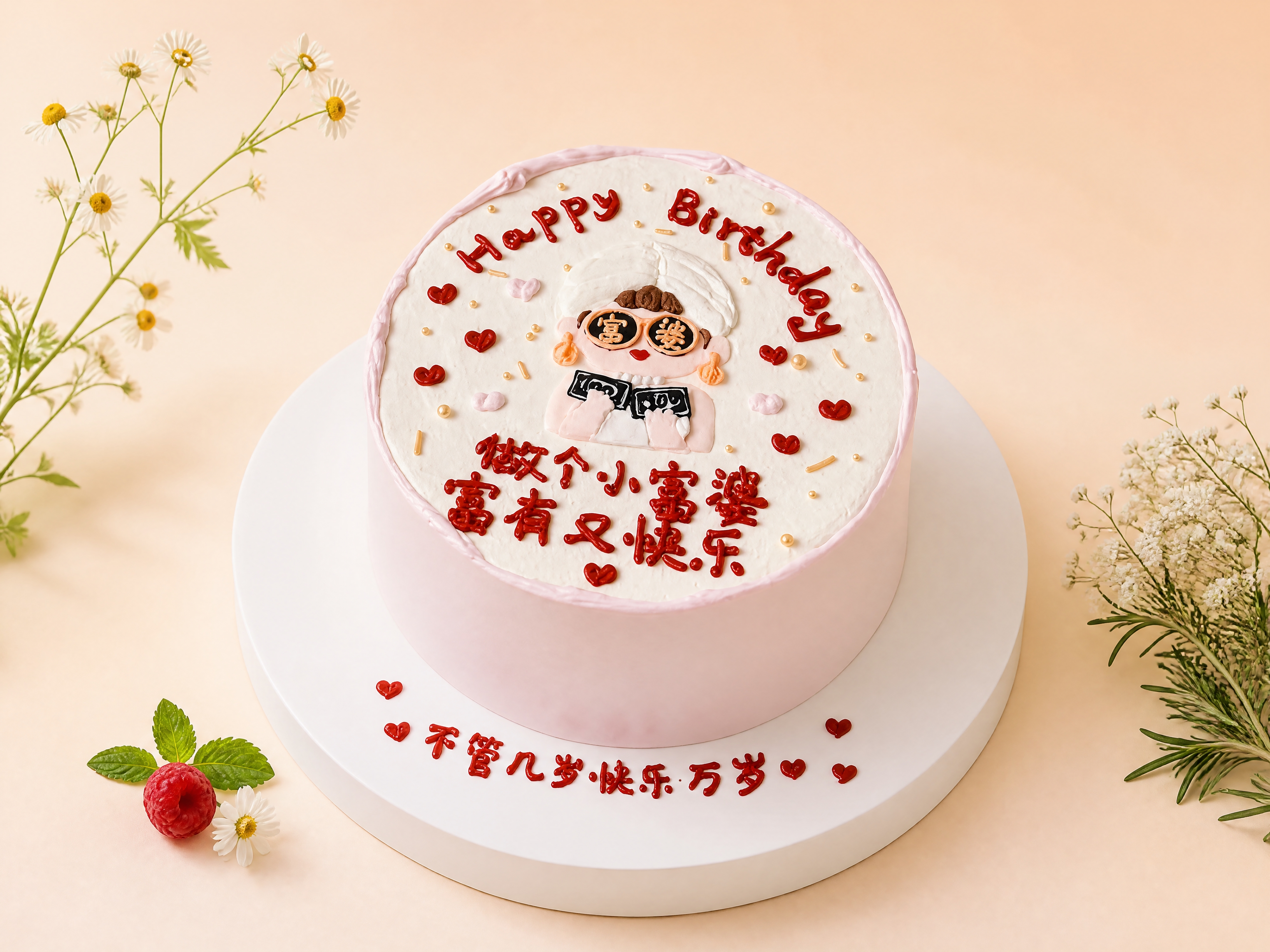 生日蛋糕严格参照第一张上传产品图，完整保留所有可见组件、部件、… - 图片创意预览