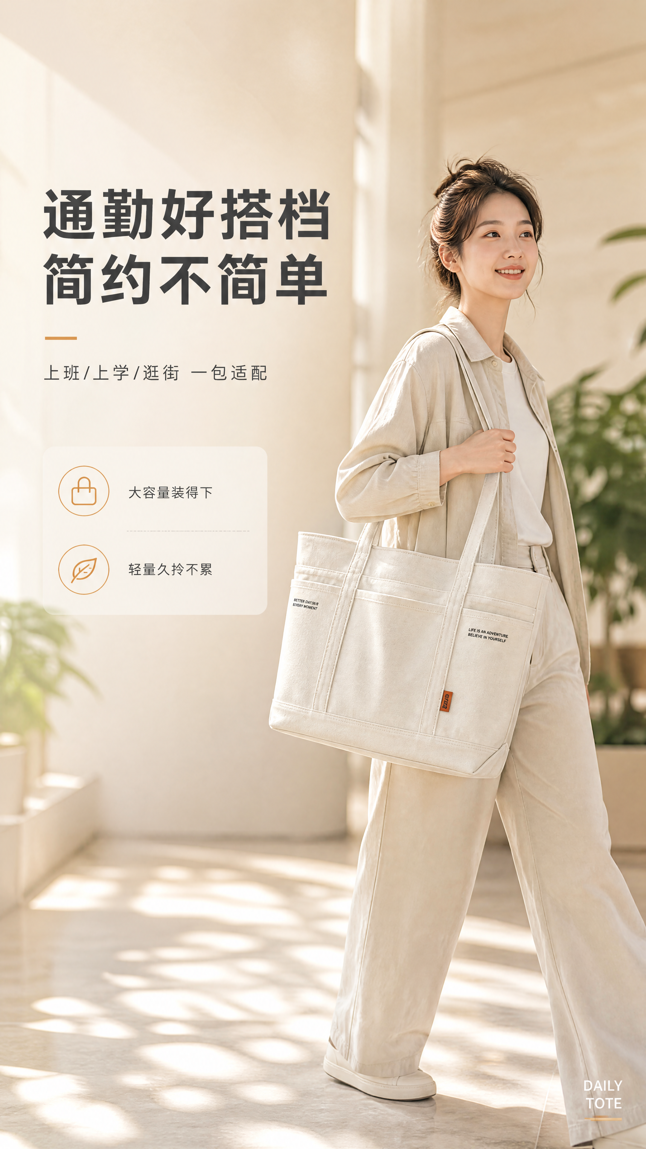 [商品] 使用【图1】米杏色加厚帆布托特包；商品处理：保留包型… - 图片创意预览