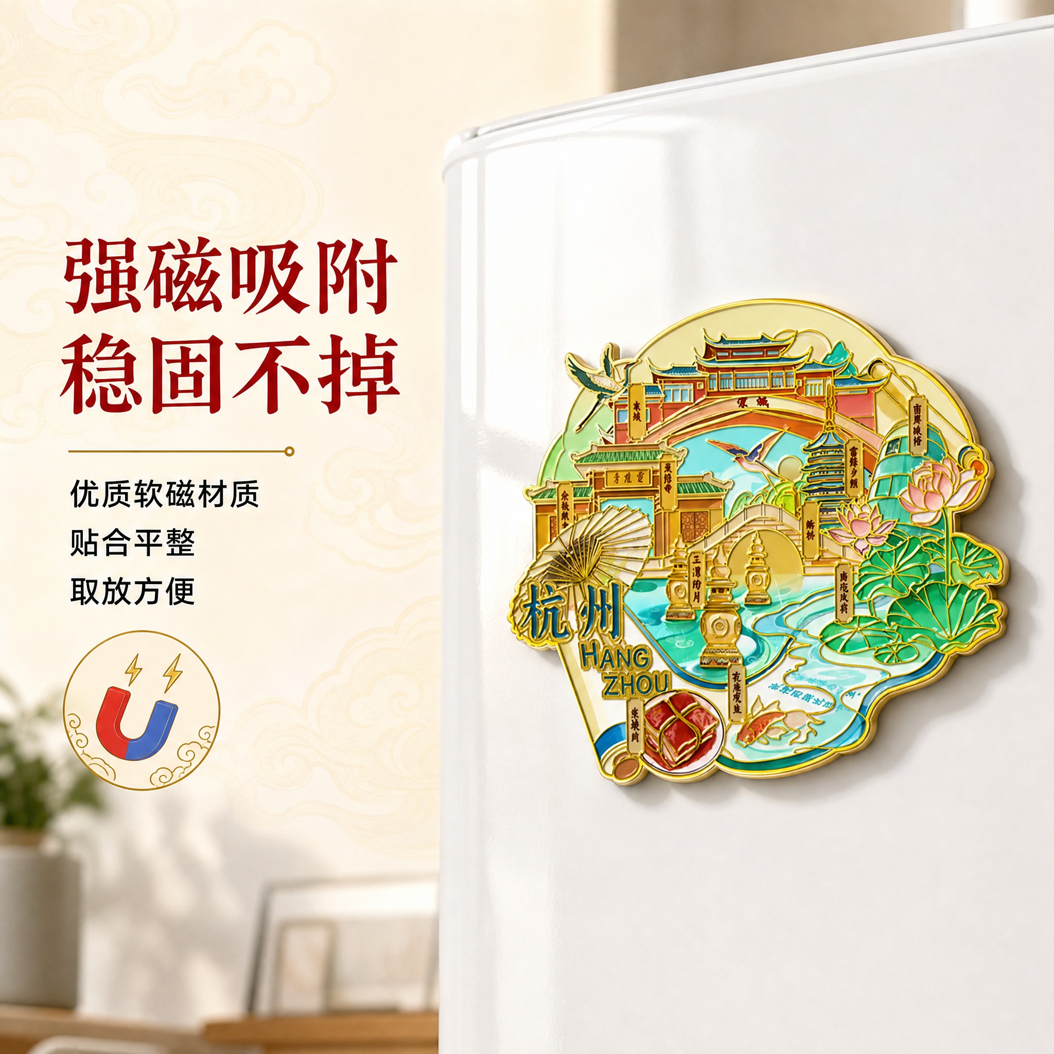 [主图-2] 核心卖点证明，主题为真实磁吸效果展示，证明冰箱贴… - 图片创意预览