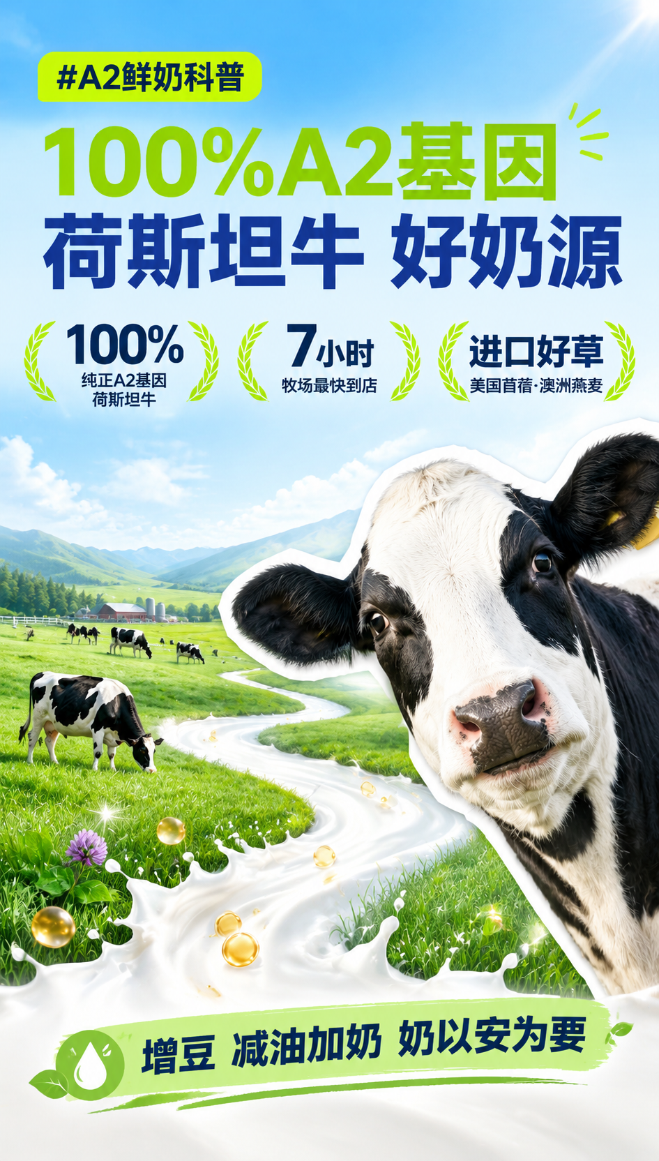 参考这张参考图的整体风格与版式，重新生成全新的 A2 鲜奶科普… - 图片创意预览