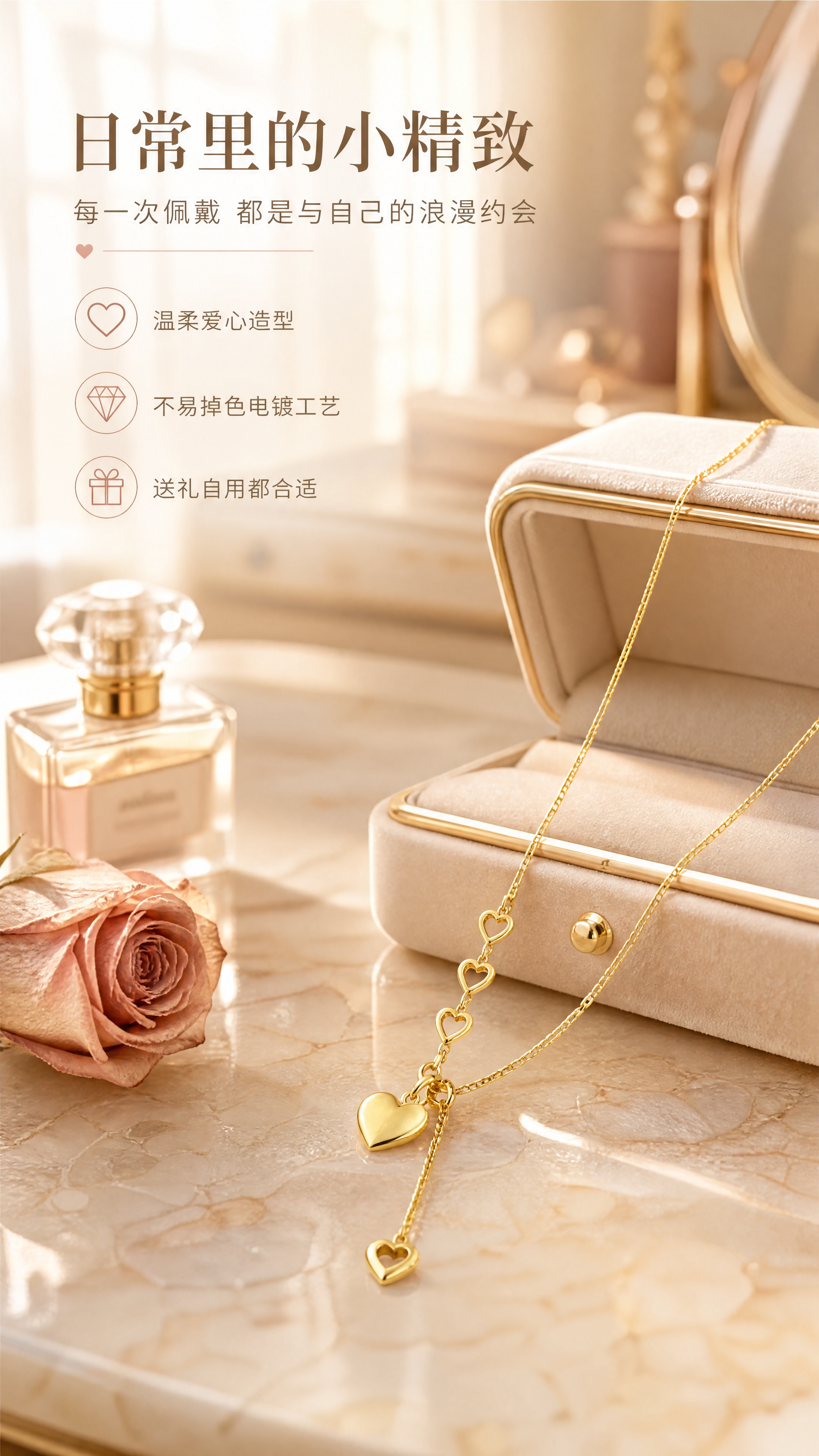[商品] 使用【图1】清风茗饰镂空爱心项链；保留金色电镀质感、… - 图片创意预览
