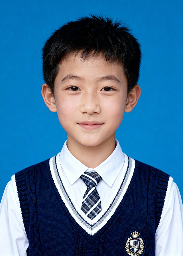 可爱学院风幼儿园蓝底通用证件照