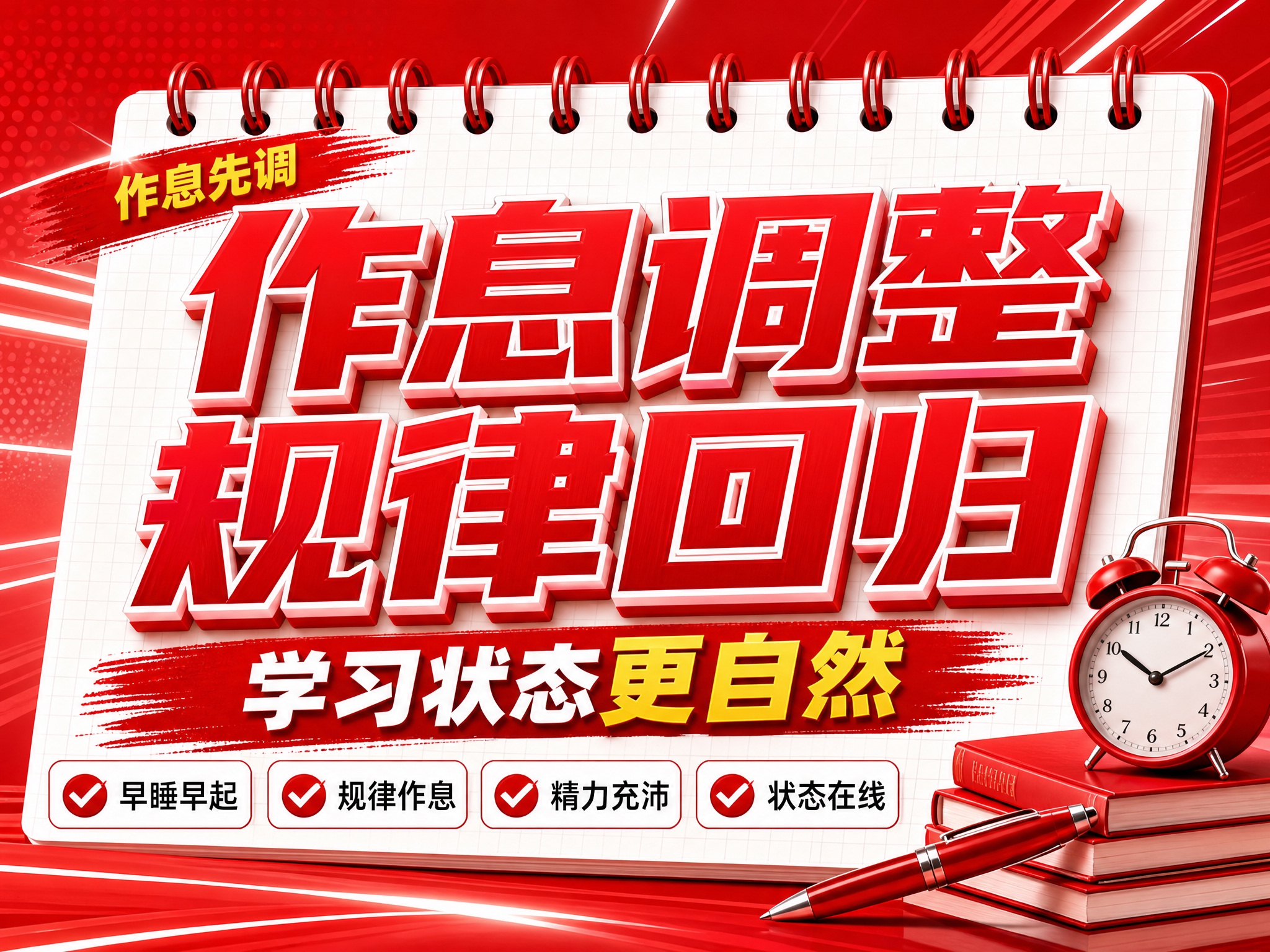 红色商务立体字风格开学季横版海报，红色线圈笔记本构图布局。画面… - 图片创意预览