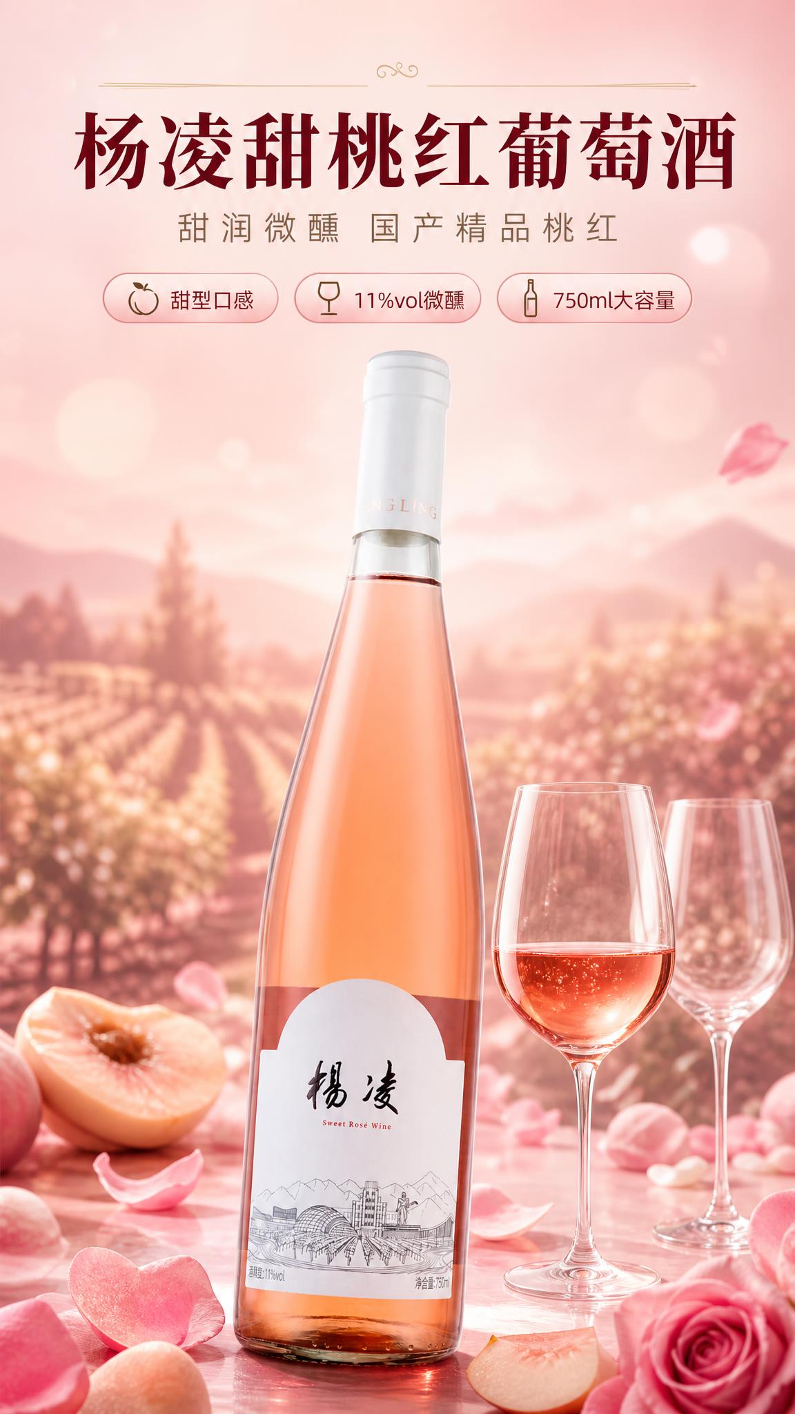 [商品] 使用【图1】杨凌甜型桃红葡萄酒；保留瓶身结构、比例、… - 图片创意预览