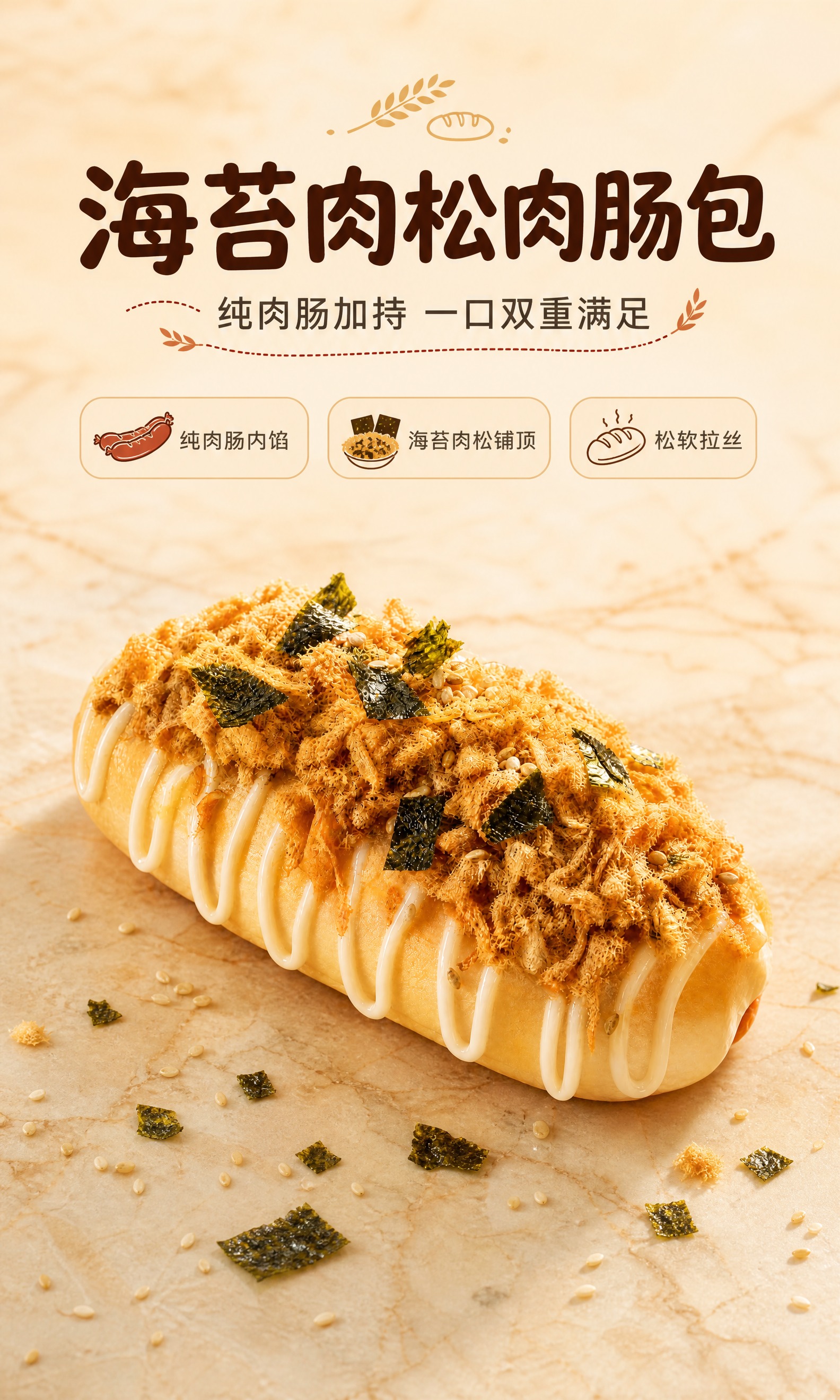 [商品] 使用【图1】肉松肉肠包产品图；保留面包体的长椭圆形外… - 图片创意预览