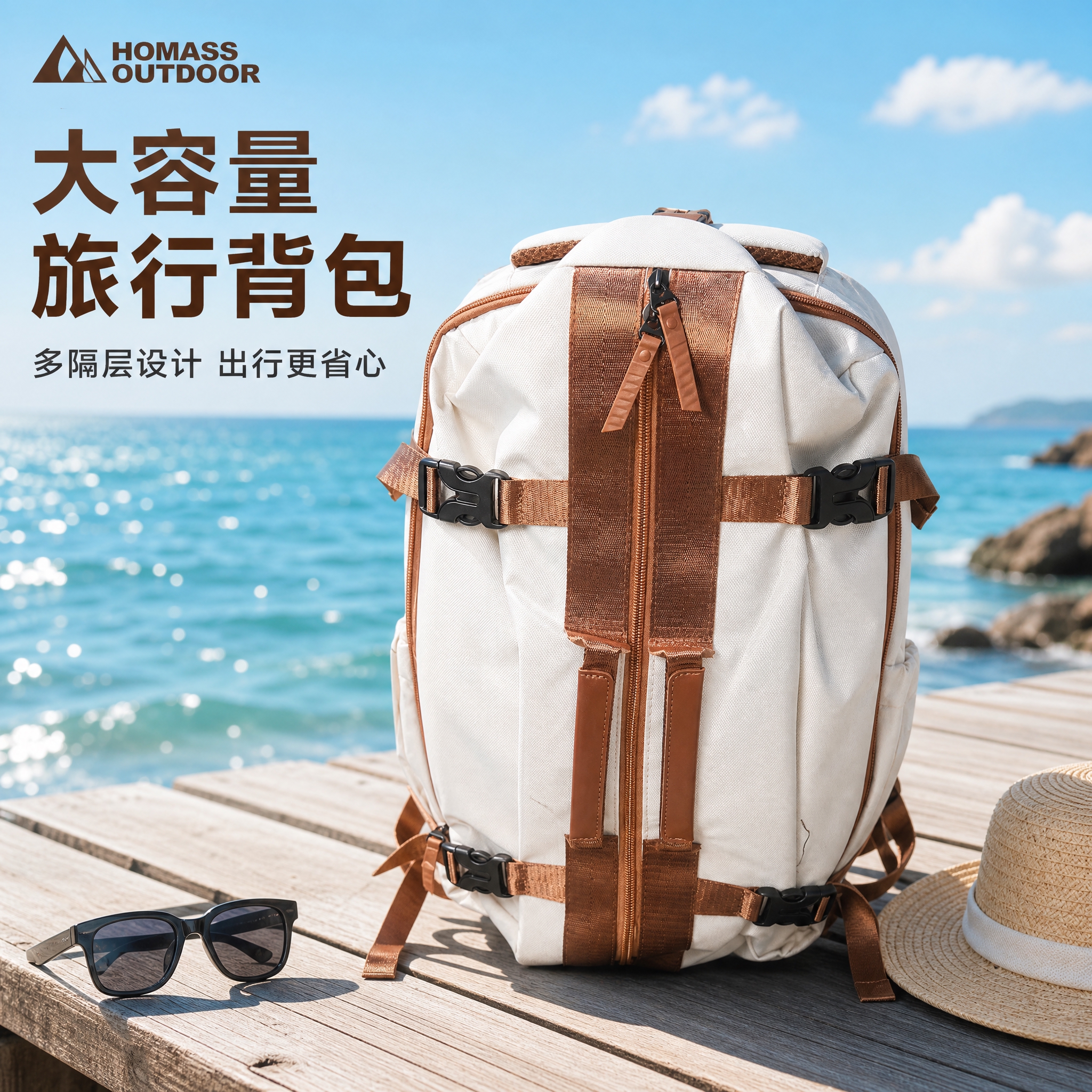 [主图-1] 海边度假场景背包主视觉，展示背包整体外观与度假出… - 图片创意预览
