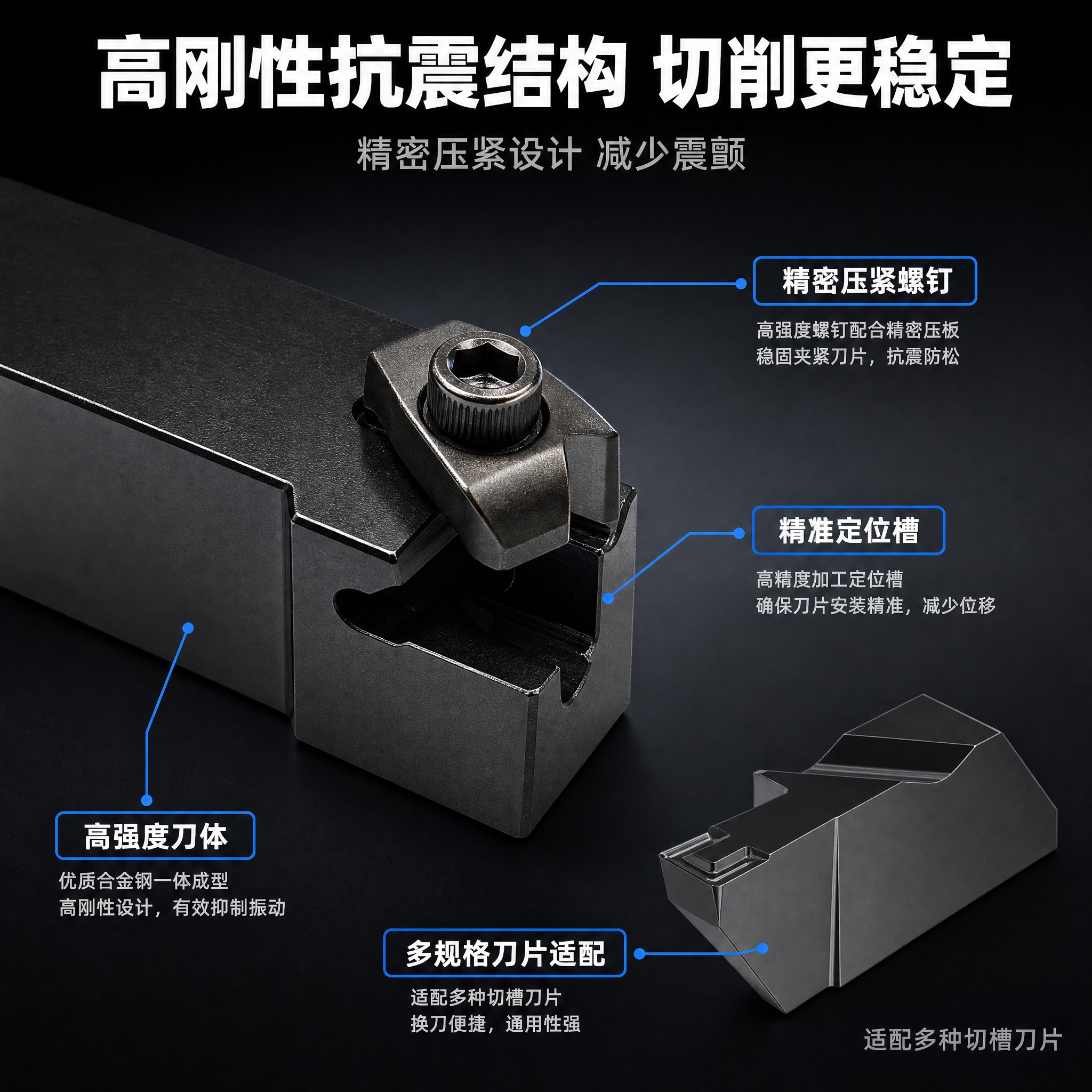 [主图-2] 核心亮点技术证明图，主题为切槽刀杆高刚性抗震结构… - 图片创意预览