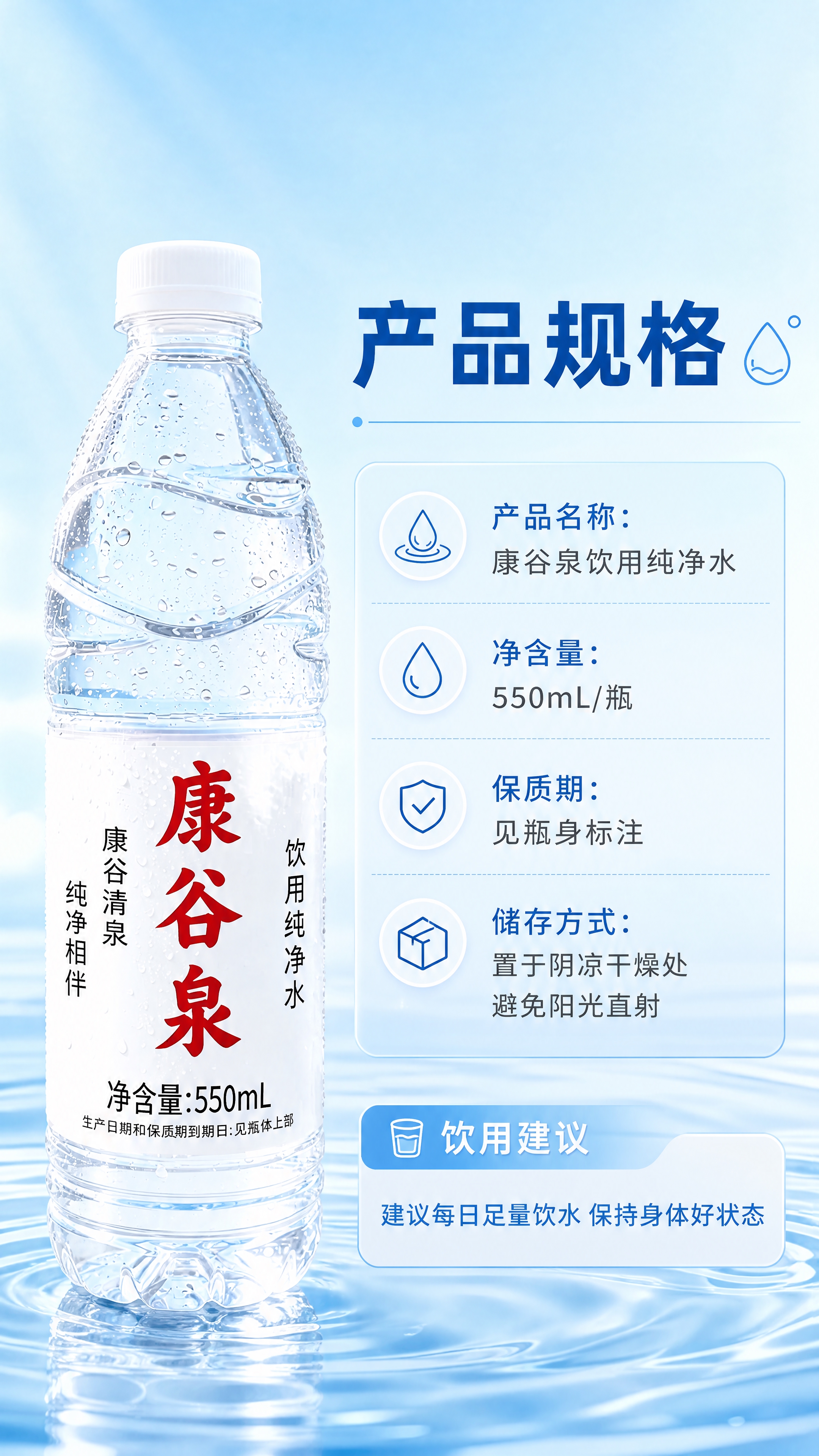 [商品] 使用【图1】康谷泉饮用纯净水550mL瓶装；保留瓶身… - 图片创意预览