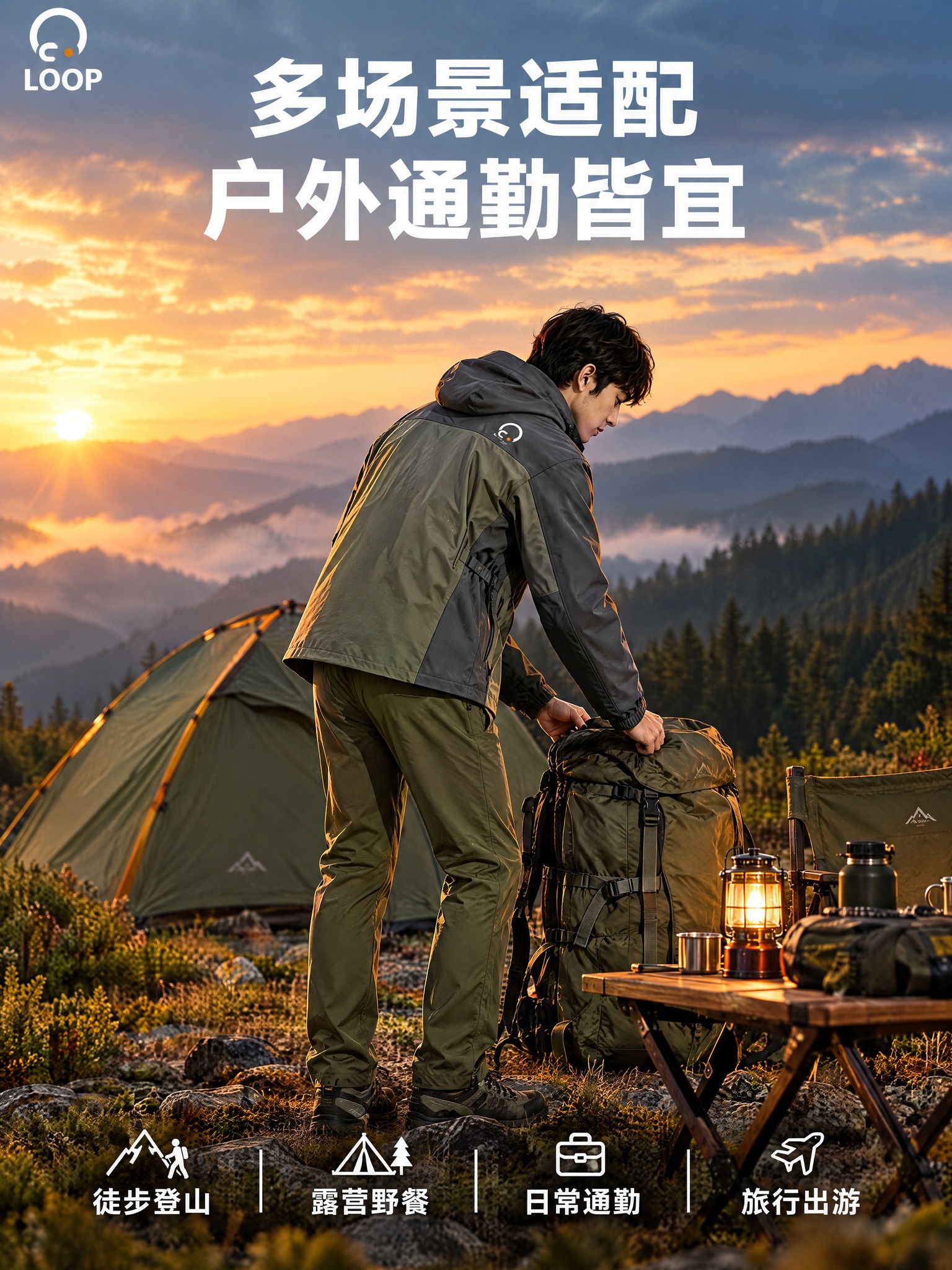 [详情页-4] 场景穿戴展示页 [商品] 使用【图1】军绿拼深… - 图片创意预览