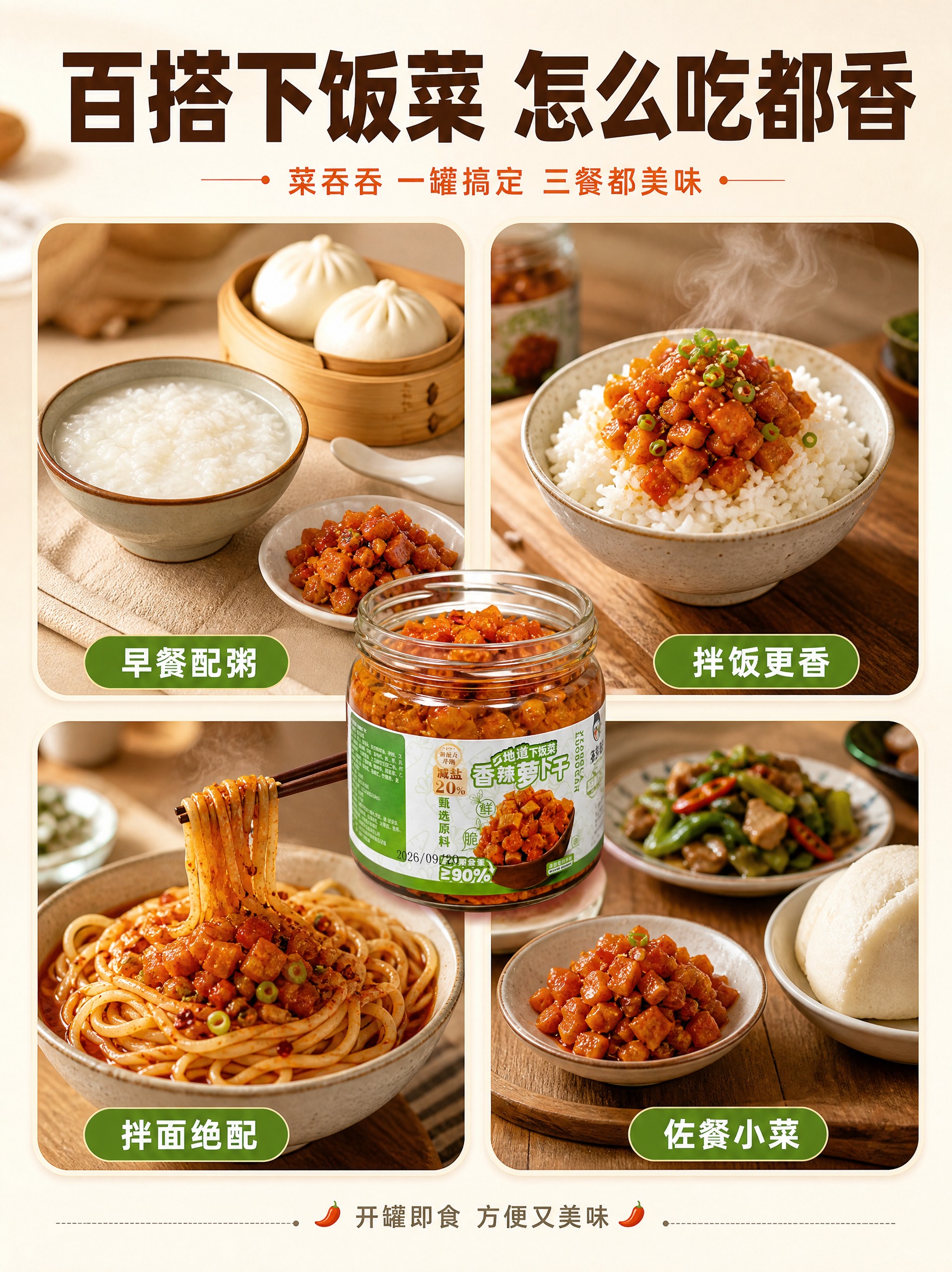 [商品] 使用【图1】菜吞吞香辣萝卜干透明玻璃罐装；保留罐身标… - 图片创意预览