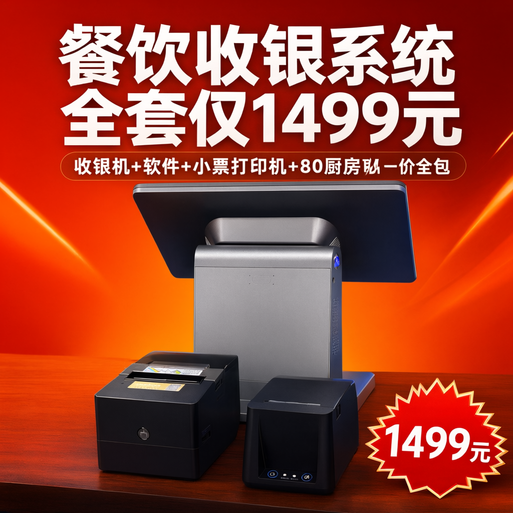 餐饮收银系统投流广告图第1张（主图），橙红渐变电商促销风格，背… - 图片创意预览