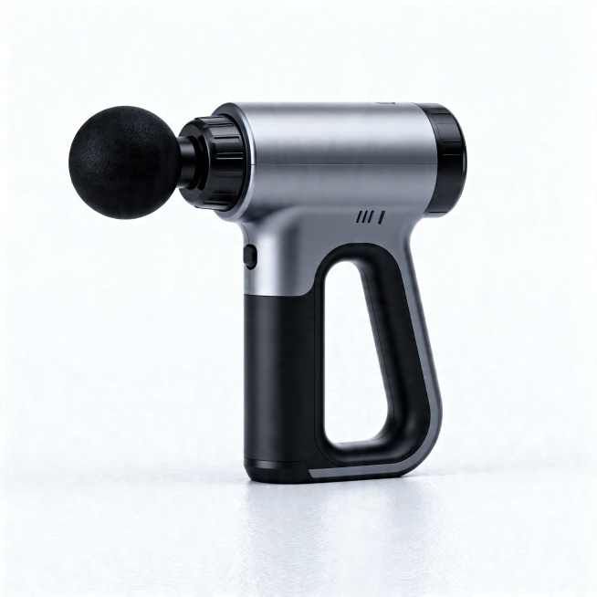 photorealistic product shot, mini portable massage gun, pure white background, studio soft lighting,预览效果