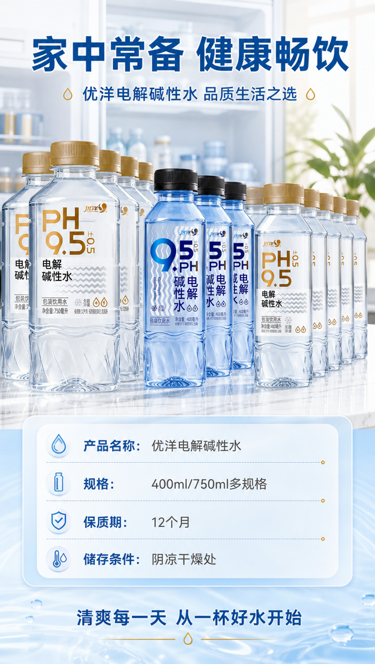 [商品] 使用【图1】三款优洋电解碱性水；保留每款瓶身结构、颜… - 图片创意预览