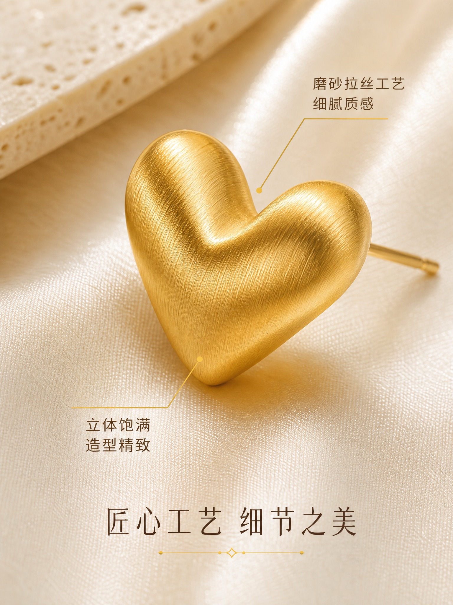 [商品] 使用【图1】拉丝爱心耳钉（金色款）；保留立体爱心造型… - 图片创意预览