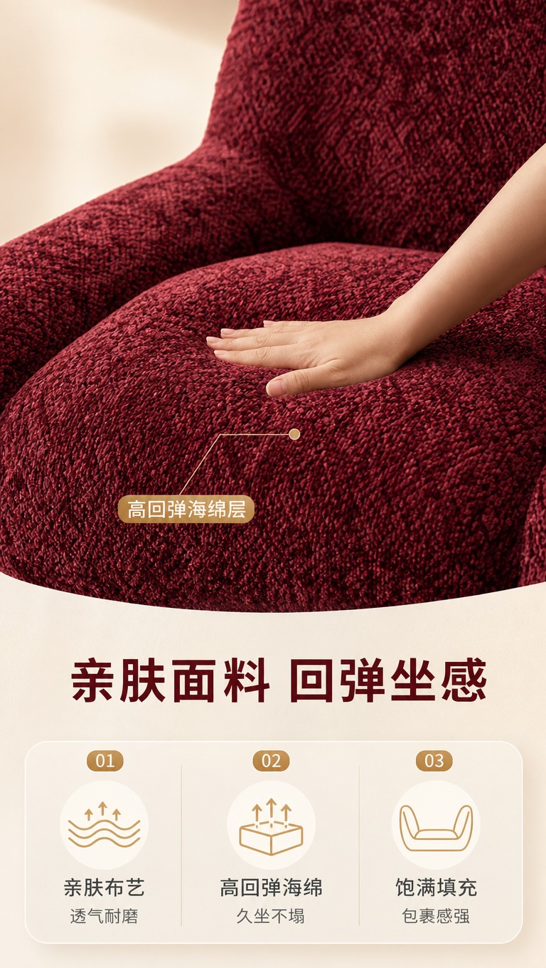 [商品] 使用【图1】酒红色布艺旋转单人休闲椅；保留酒红色布艺… - 图片创意预览