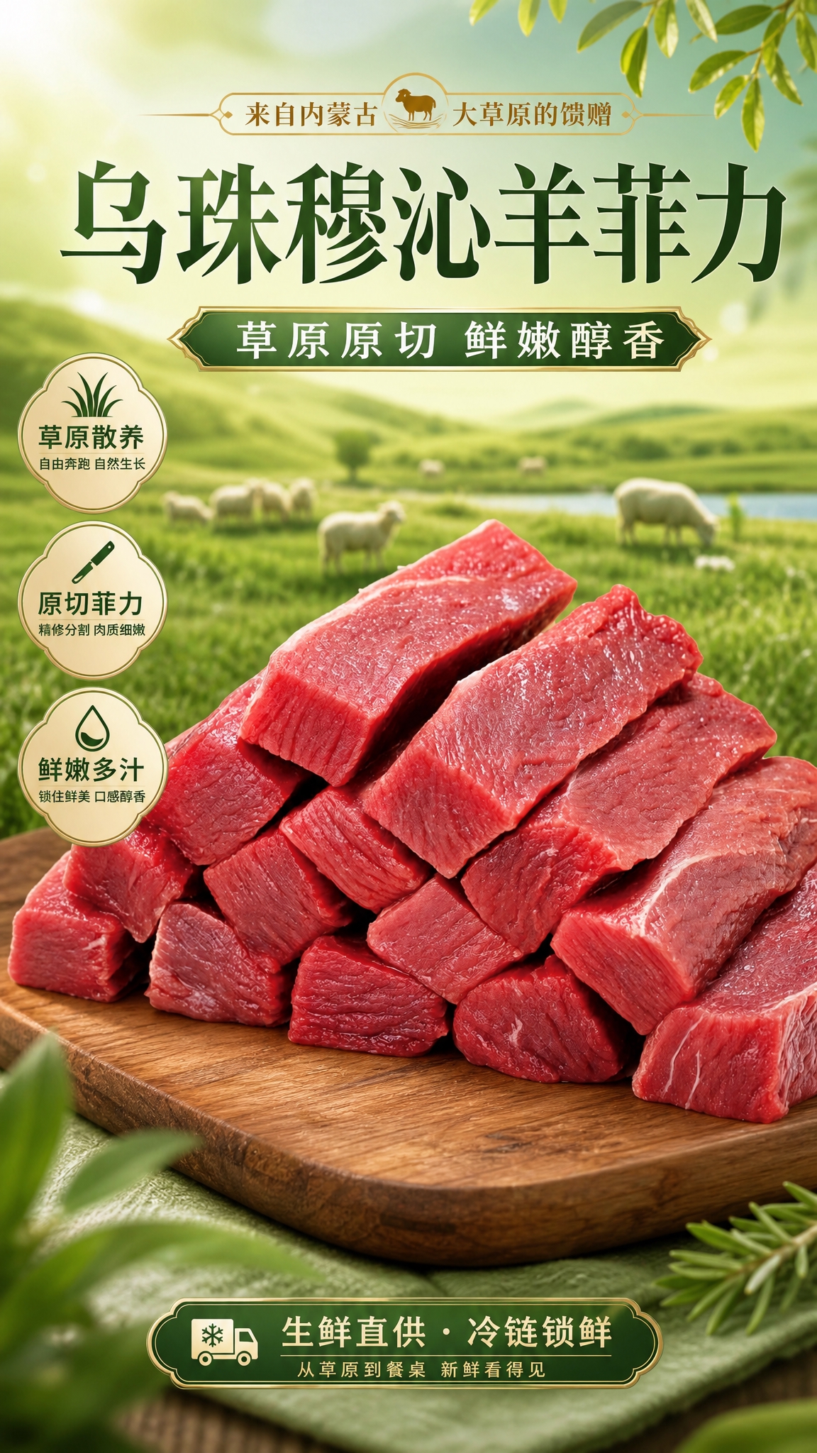 生鲜羊肉电商营销海报，9:16竖版，写实商业摄影风格，食欲感满… - 图片创意预览