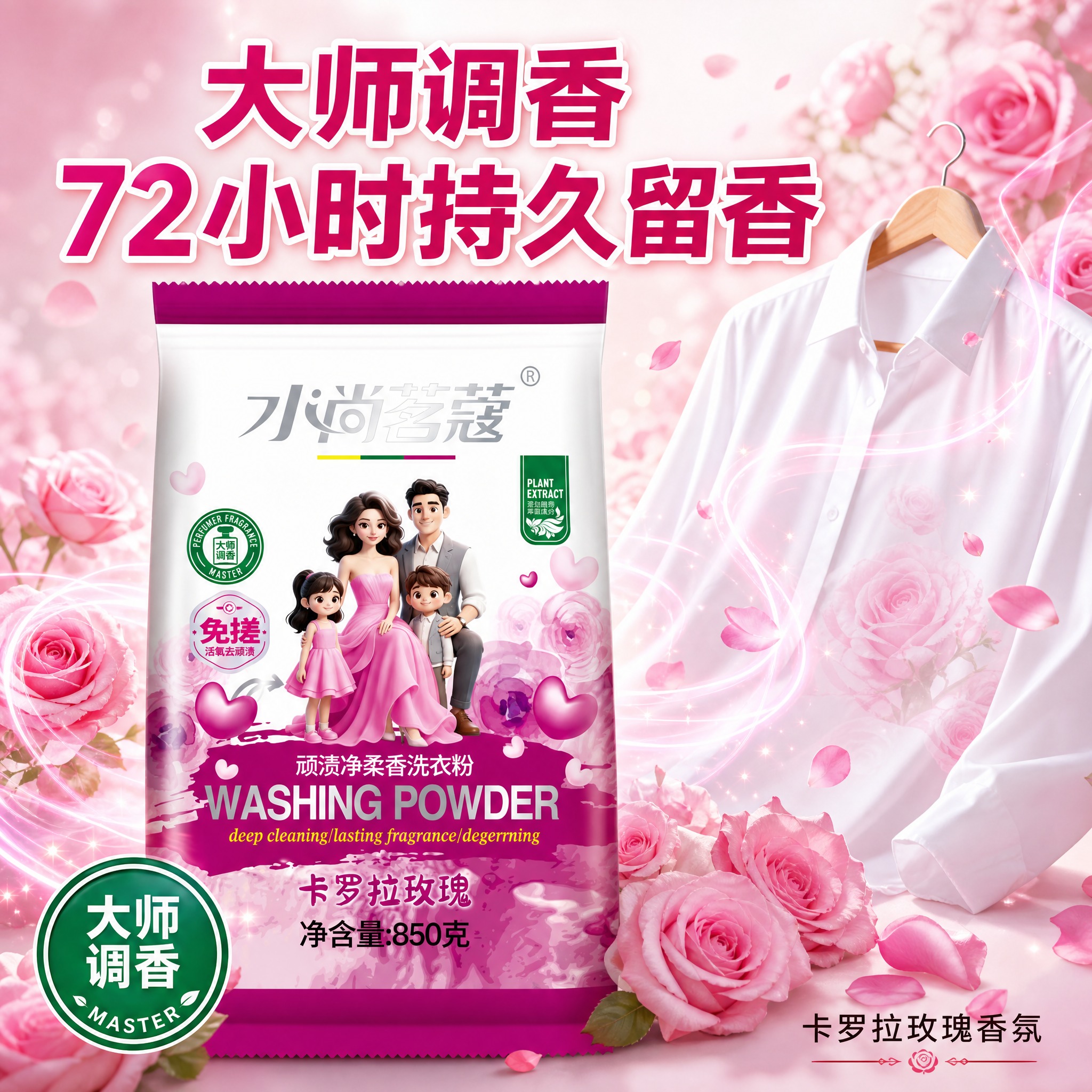 [主图-3] 水尚茗蔻顽渍净柔香洗衣粉（卡罗拉玫瑰 850克）… - 图片创意预览