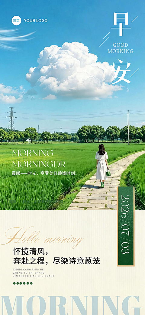 清新自然风田园早安日签问候正能量朋友圈宣传手机全屏海报