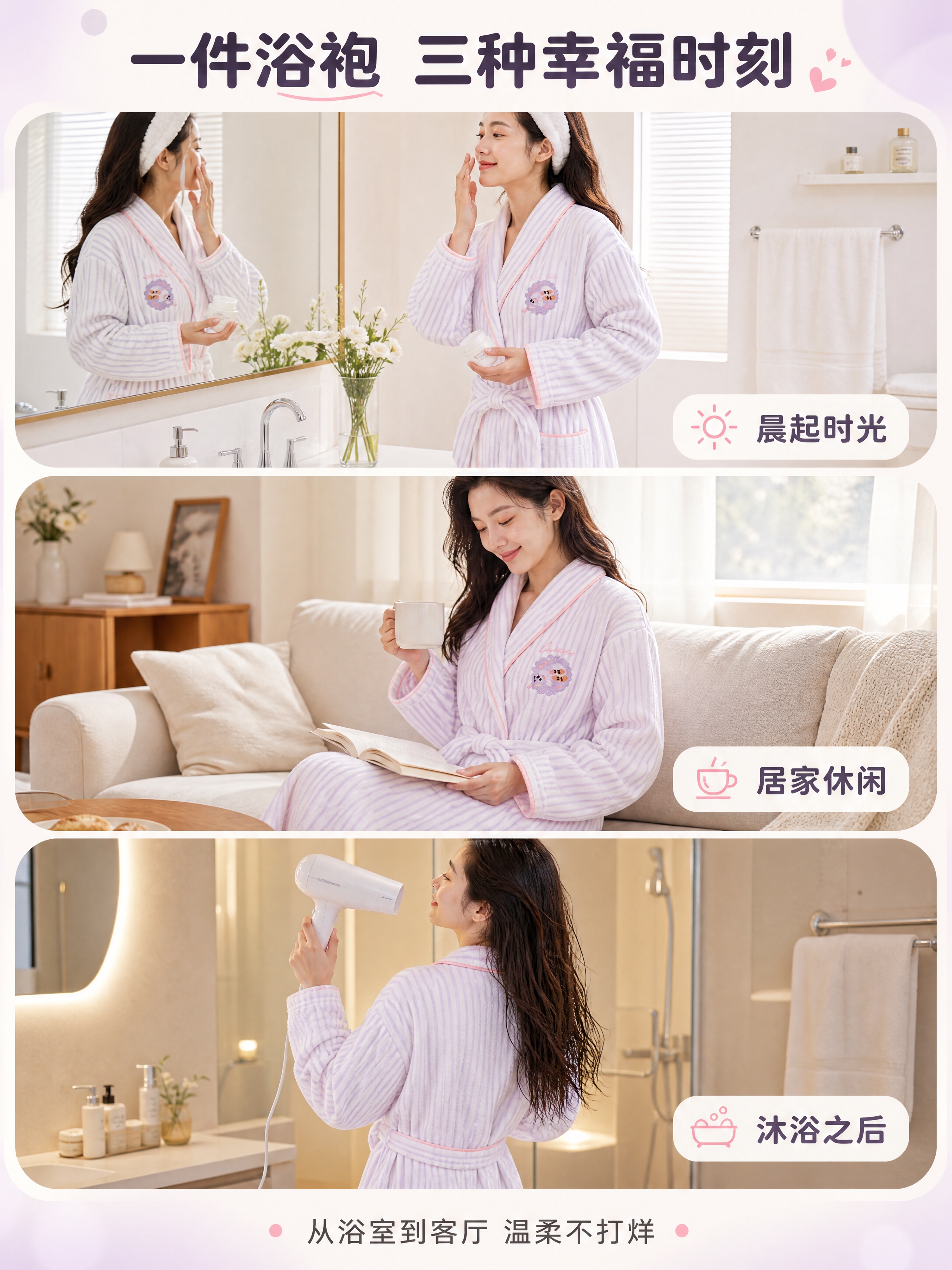 [商品] 使用【图1】浴袍版型+【图3】白紫条纹卡通刺绣粉包边… - 图片创意预览