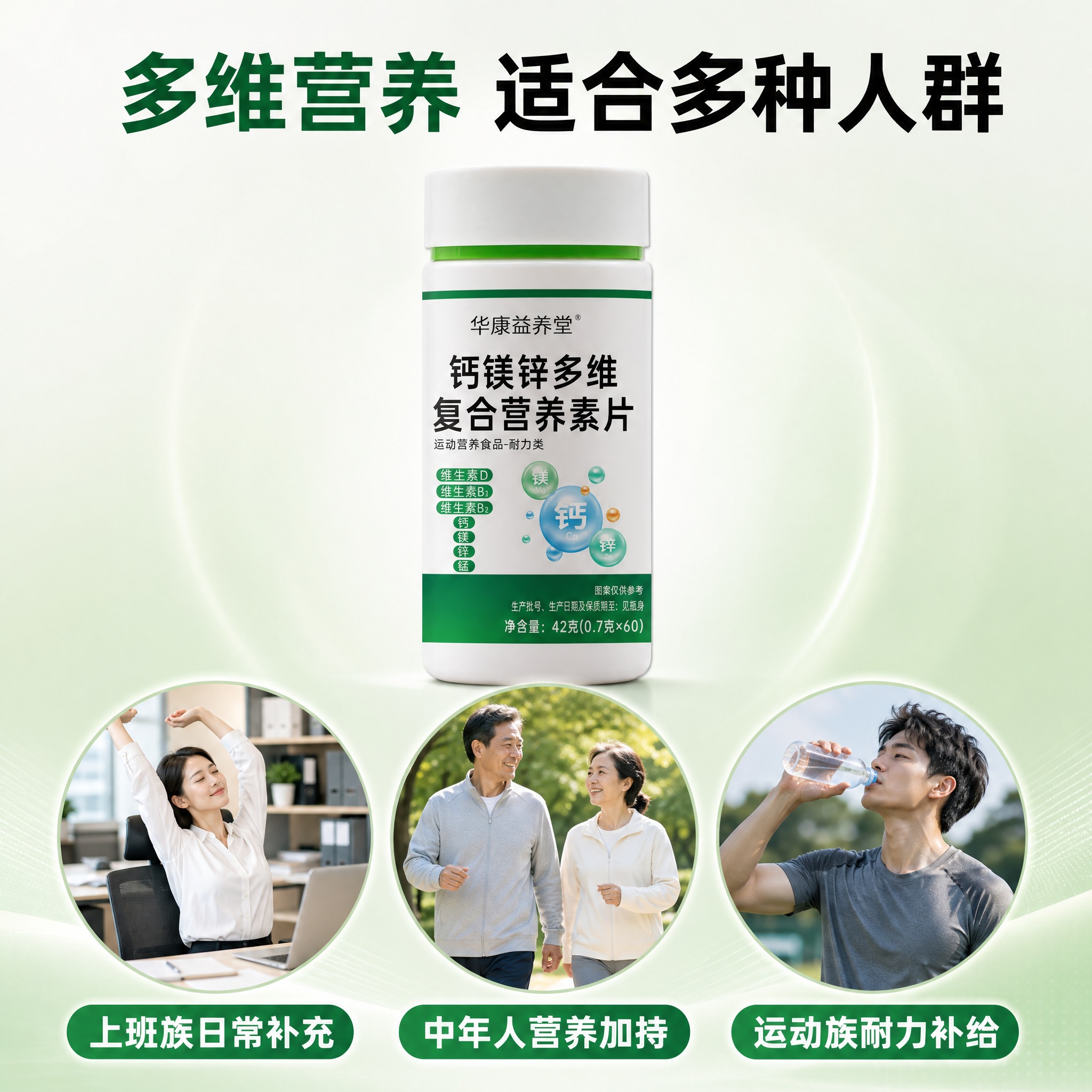 [主图-4] 华康益养堂钙镁锌多维复合营养素片 适用人群 日常… - 图片创意预览