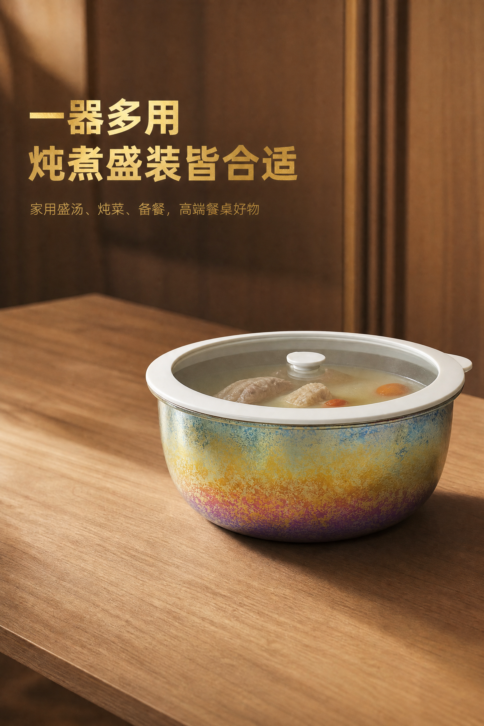 [商品] 使用【图4】彩虹渐变色款纯钛保鲜汤盆；保留手工大冰花… - 图片创意预览